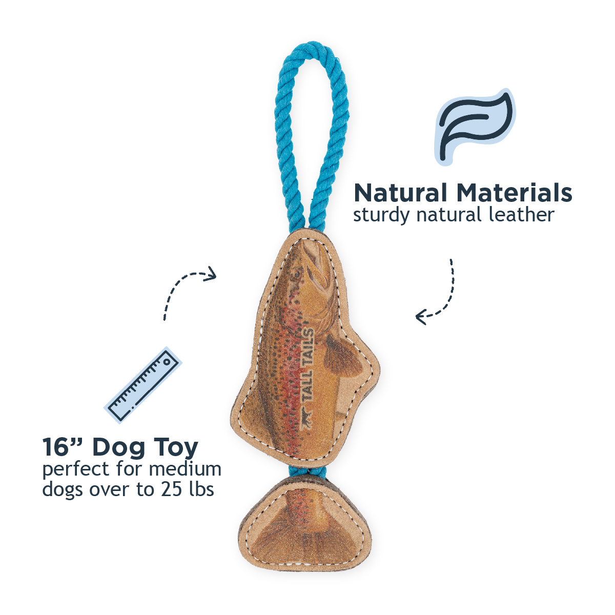Natural Leather Jointed Trout Tug Dog Toy