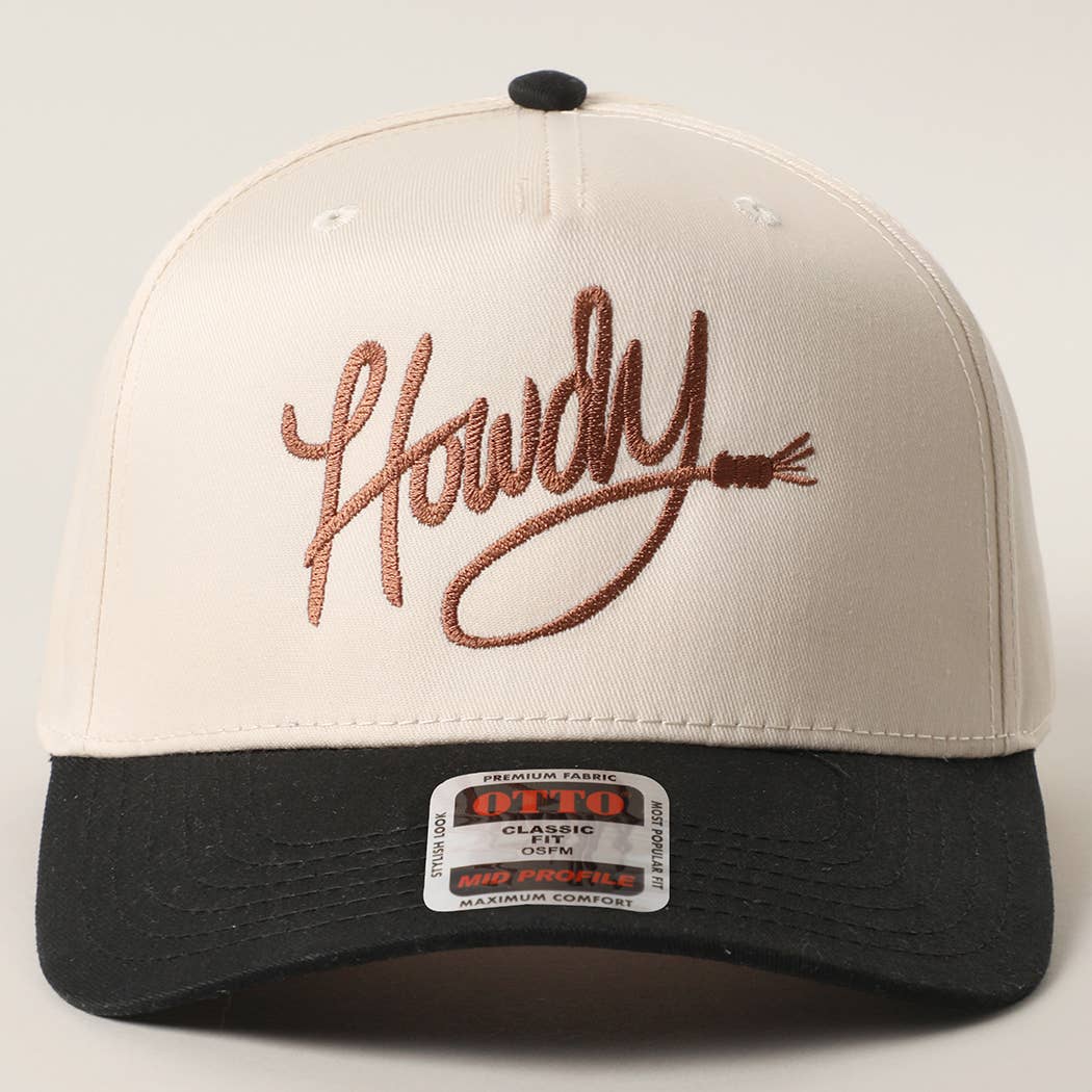 Howdy embroidered classic two-tone trucker hat side view