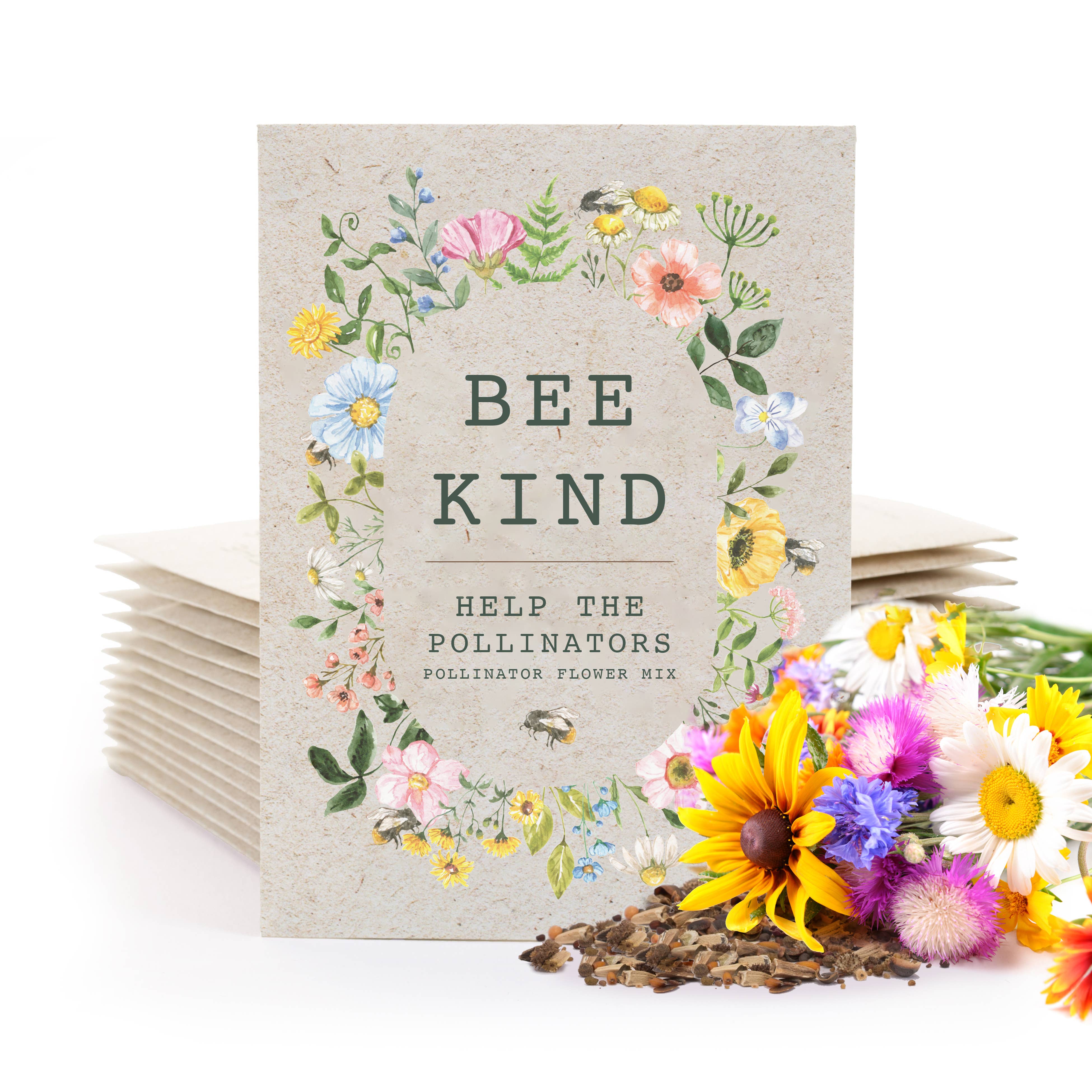 Bentley Seed Co. - Bee Kind Help Pollinators Kraft Bee Flower Mix Seed Packets