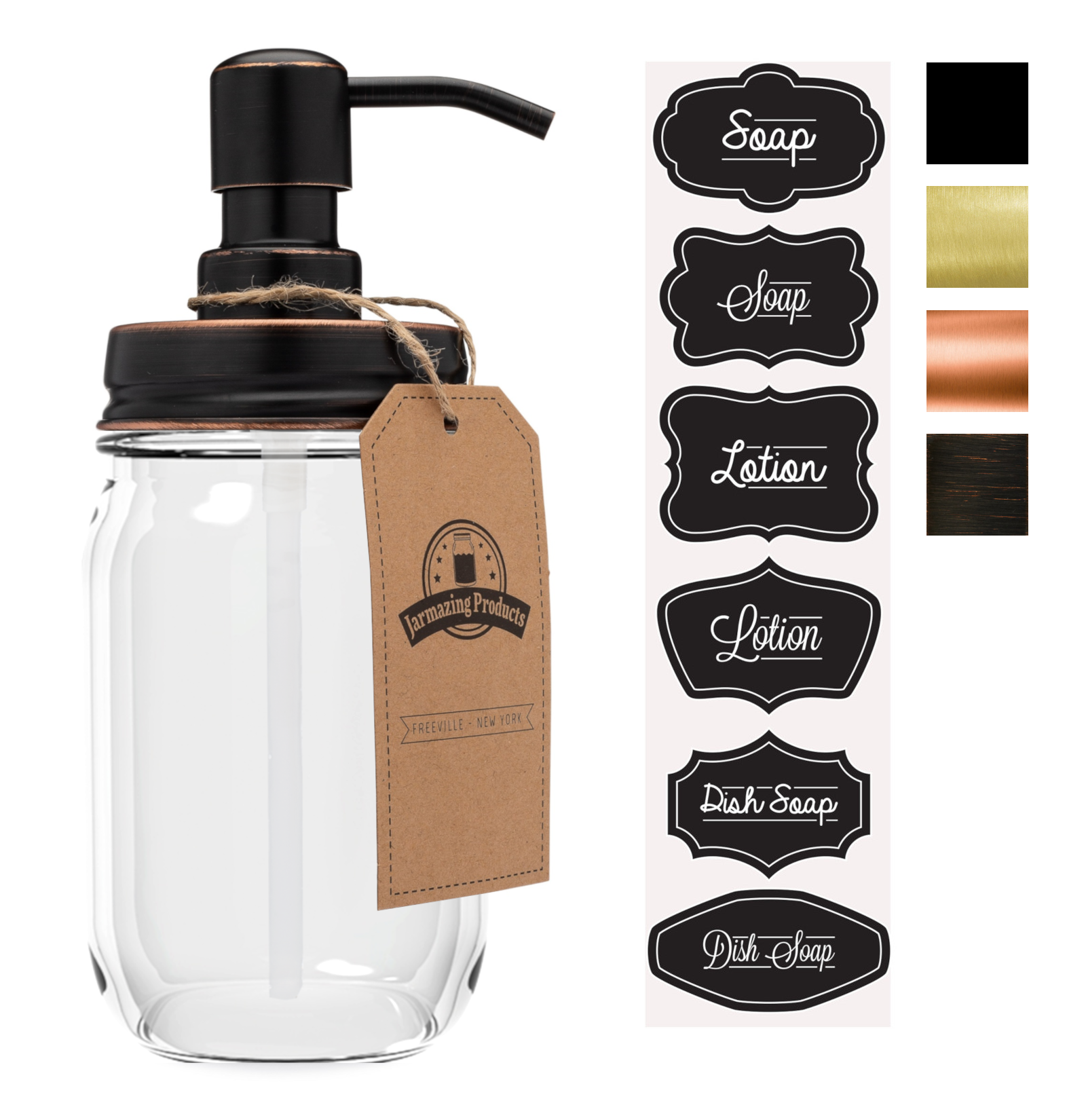 Mason jar soap dispenser with 16oz clear glass jar