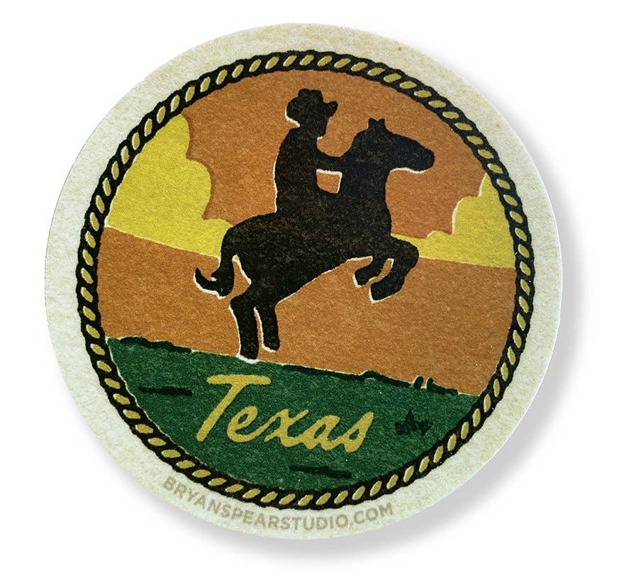 Texas Cowboy Sunset sticker with western silhouette design