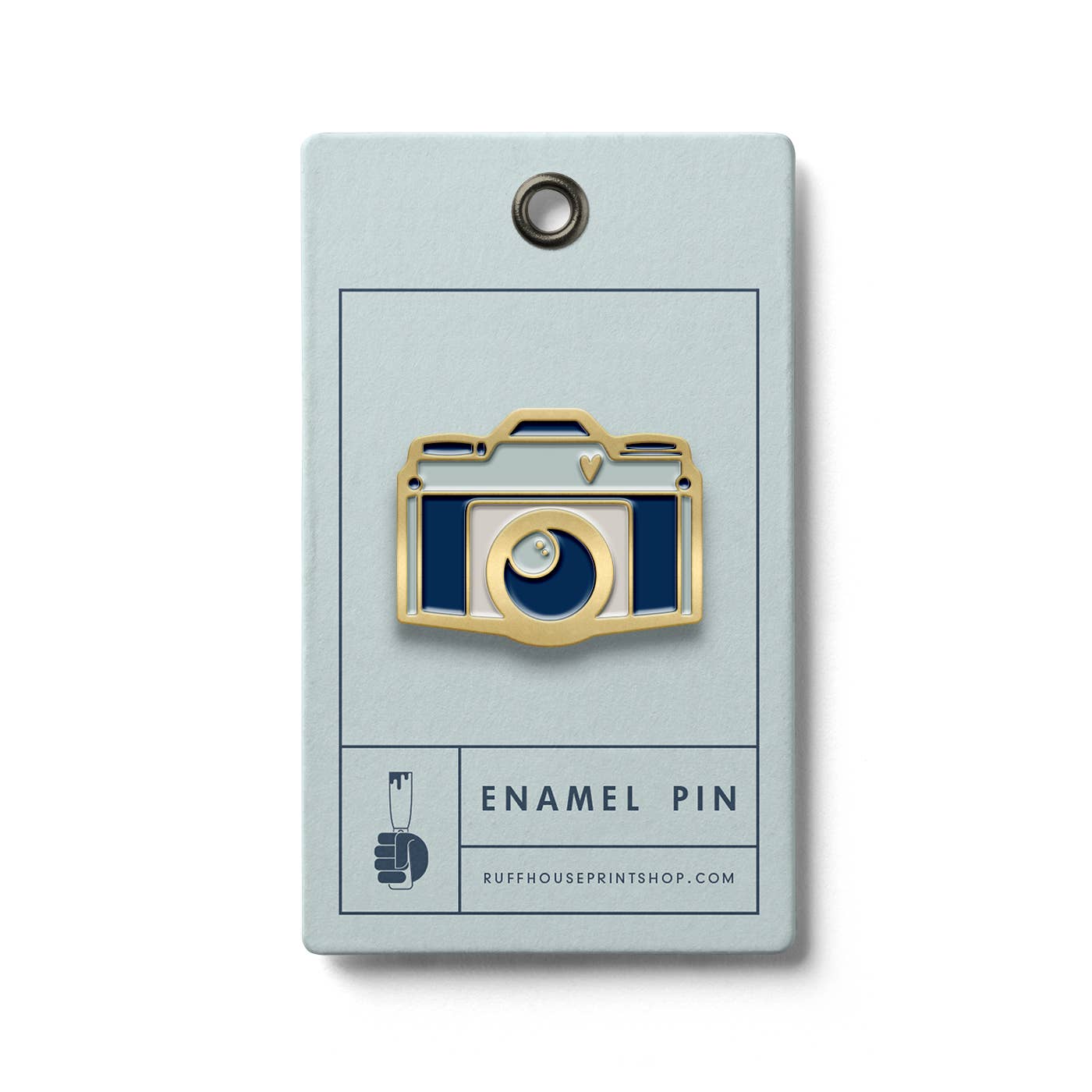 Camera enamel pin with vintage camera design