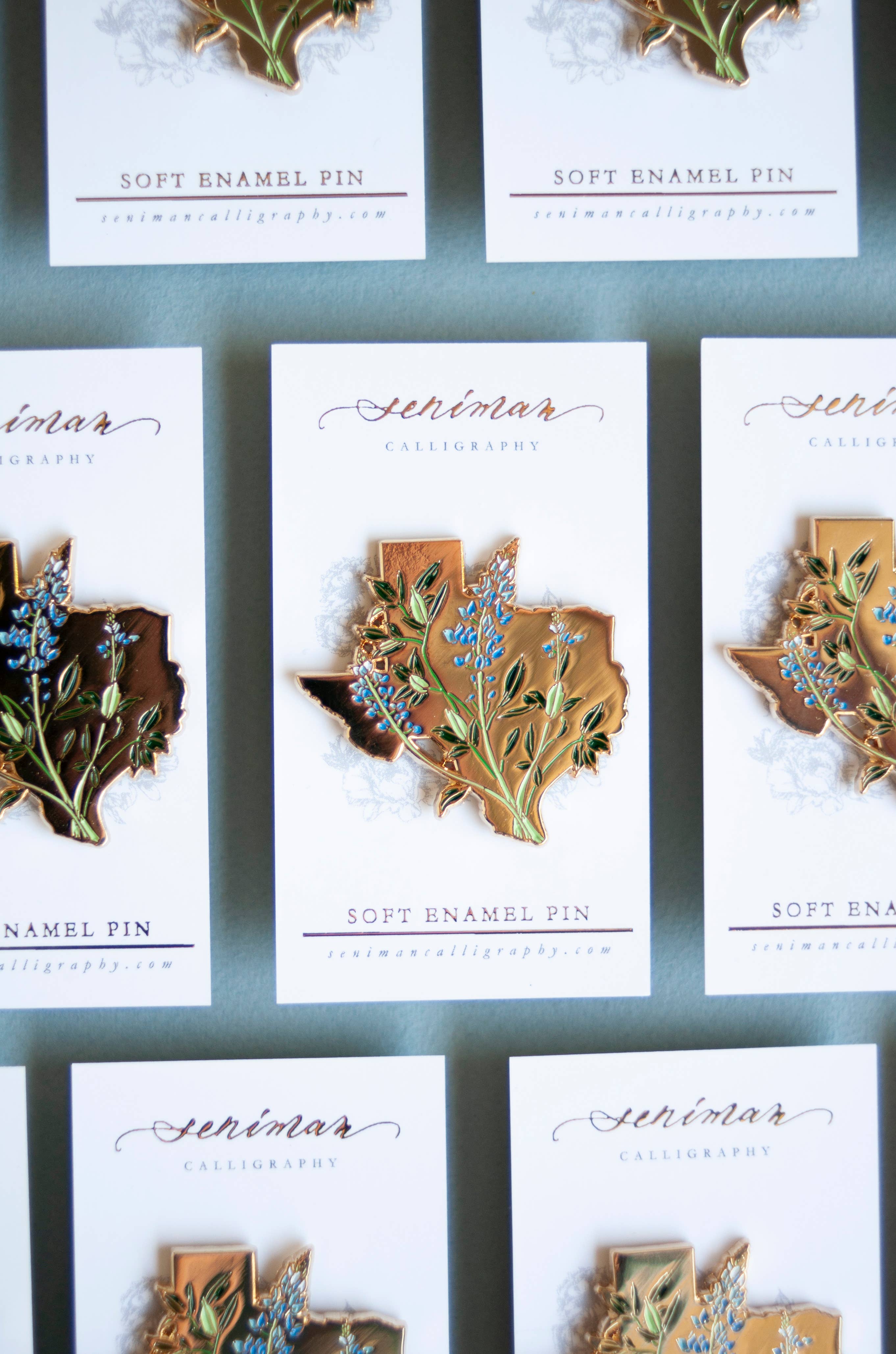 Texas Bluebonnet gold enamel pin alternate angle