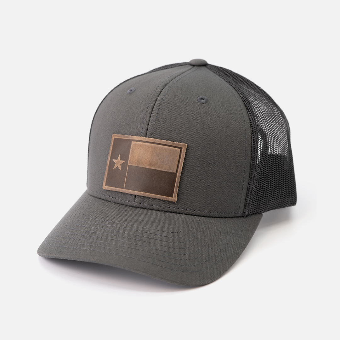 Texas Flag Hat | Leather Patch Snapback: Black