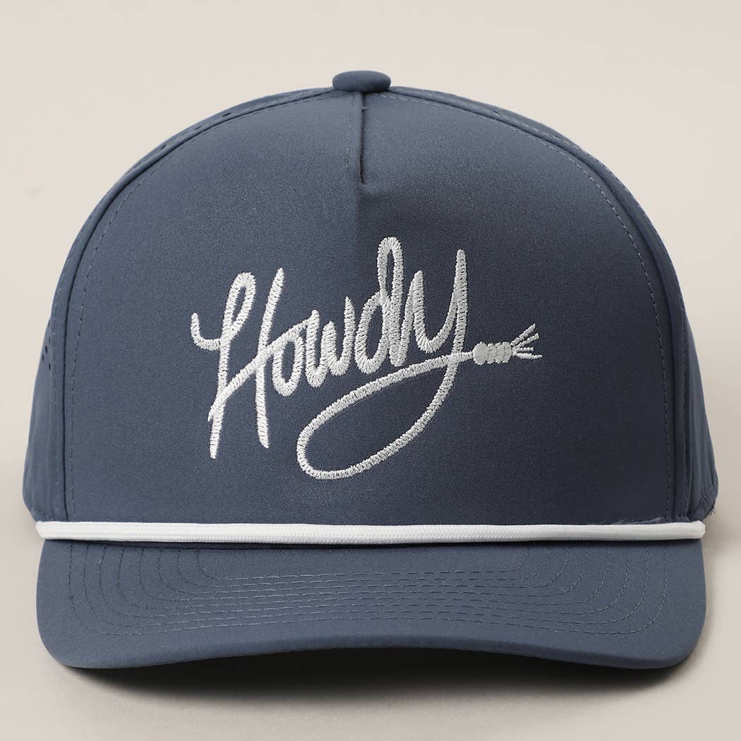 Howdy embroidered premium rope strap trucker hat side view