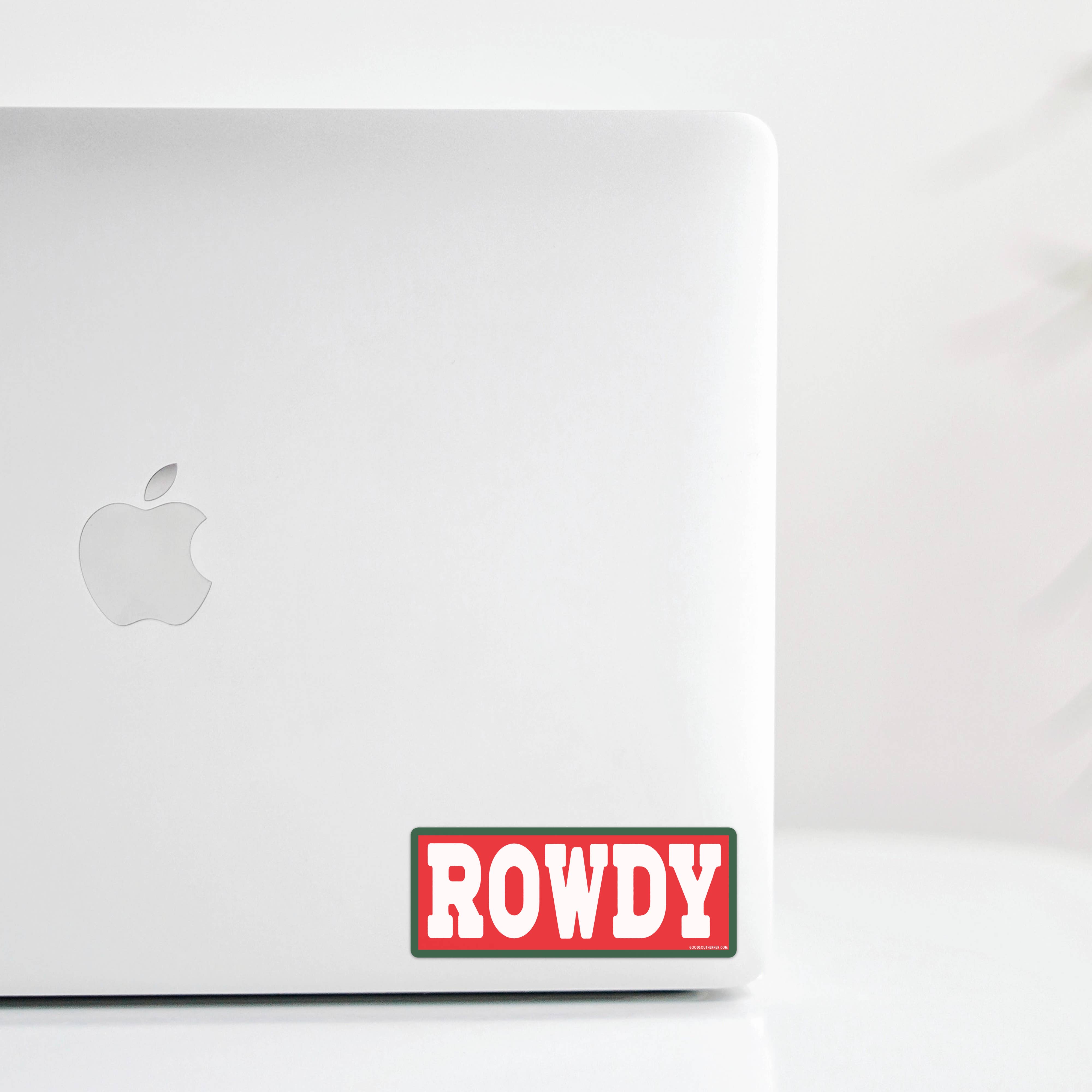 Rowdy sticker shown on surface for scale