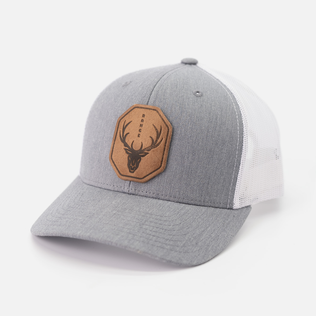 Range Skull Hat | Leather Patch Trucker Hat