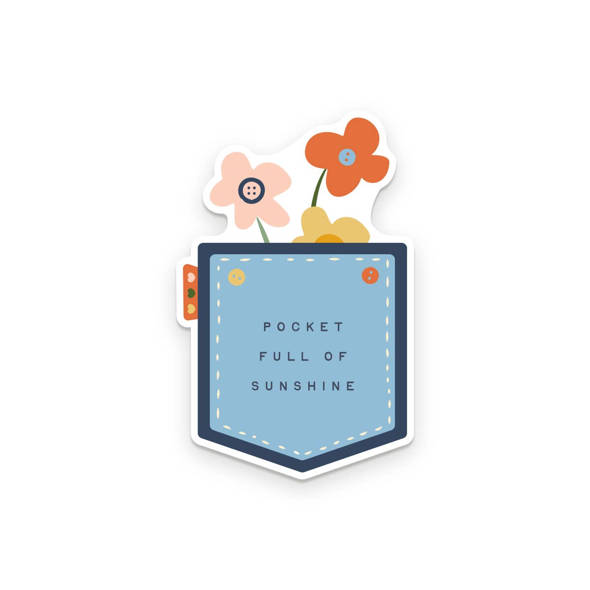 Pocket Full of Sunshine sticker with cheerful sun design