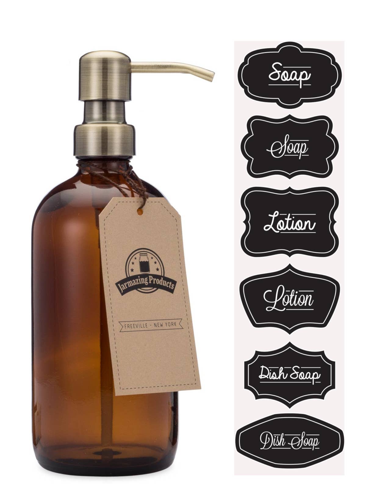 Amber glass 16oz lotion dispenser side view