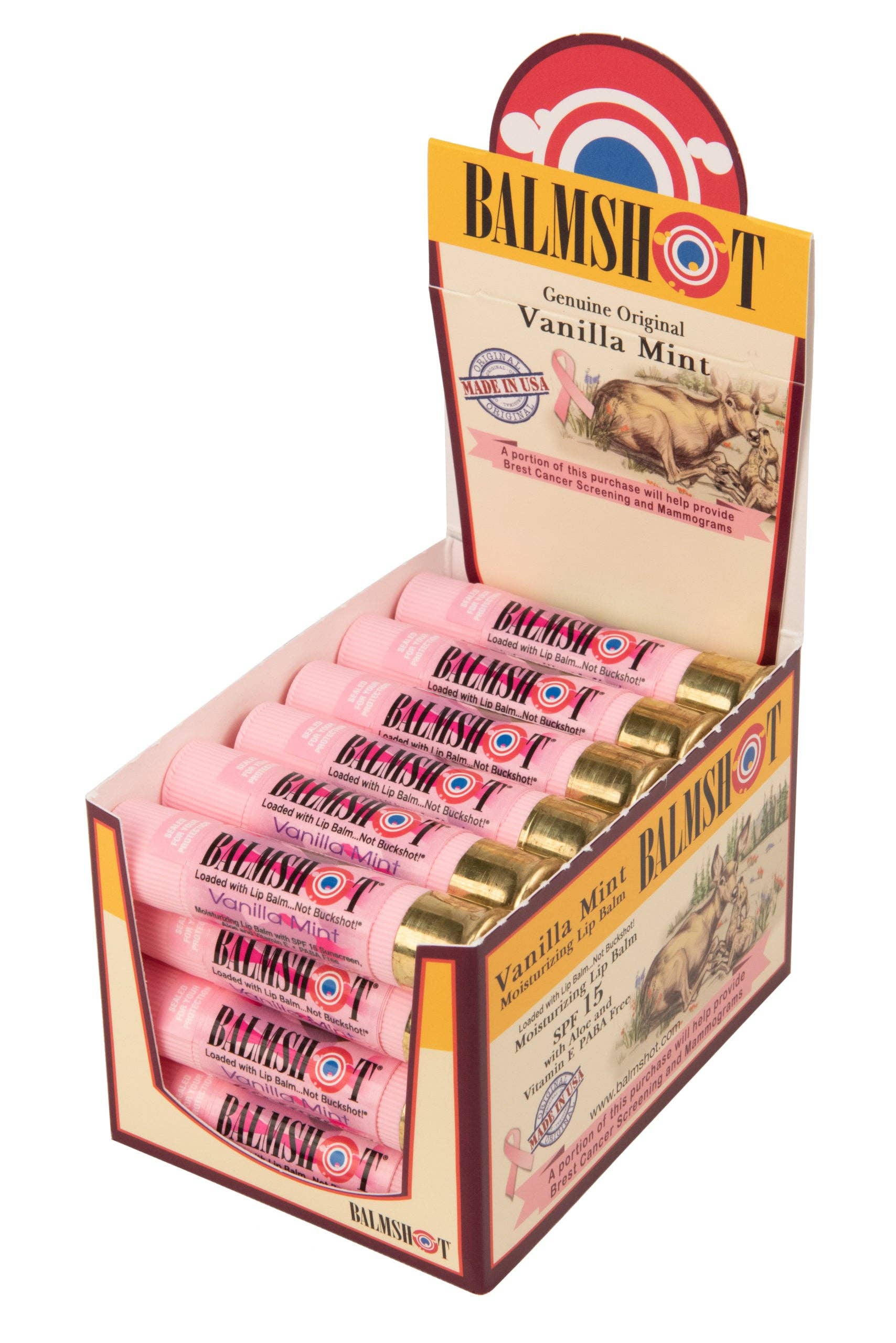 Shotgun Shell Lip Balm | Vanilla Mint | SPF 15 | 24 Pack