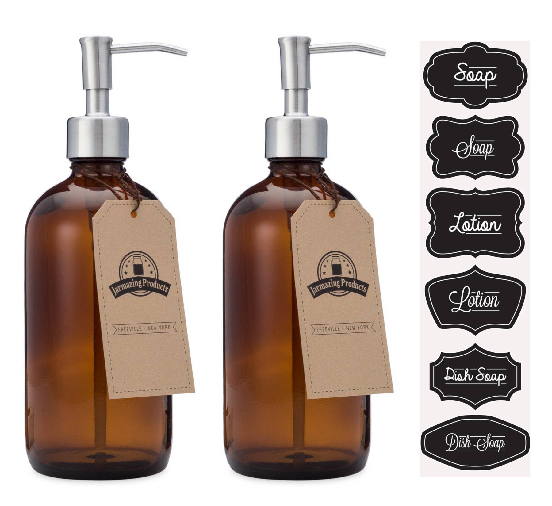 Amber glass 16oz bottle dispenser lifestyle view