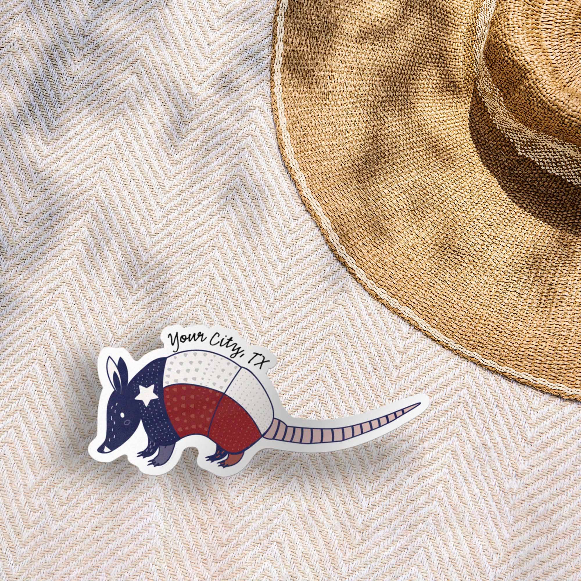 Custom Texas Armadillo Sticker - TX Name Drop Decal