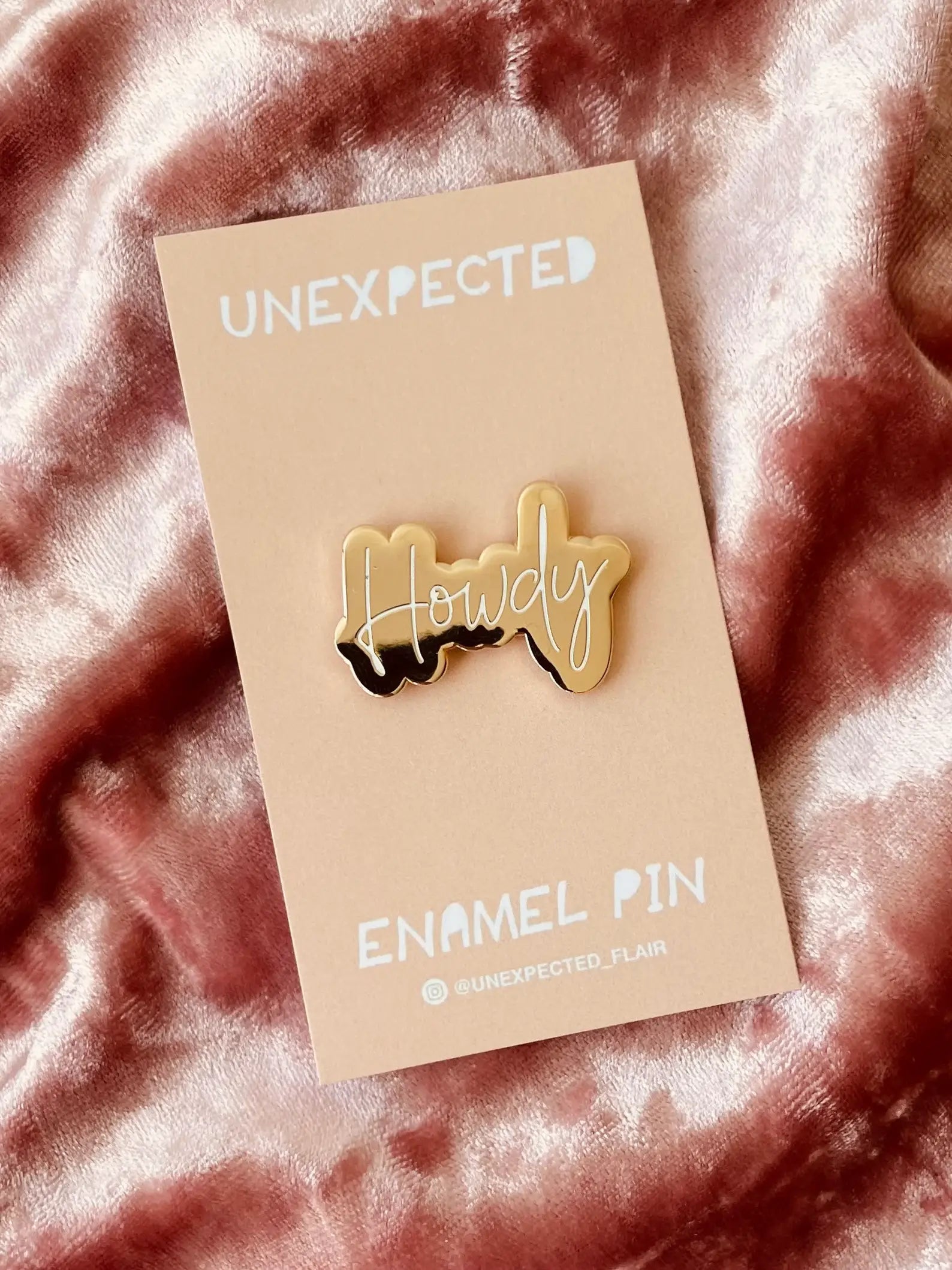 Gold Howdy Enamel Pin with metallic gold finish