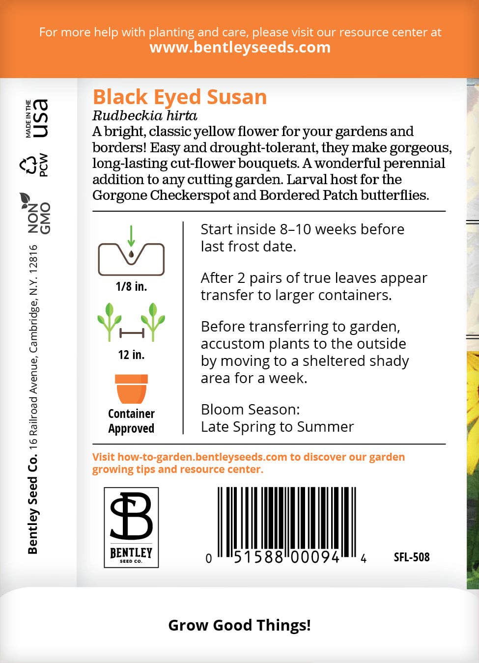 Brim Seed Co. Black-Eyed Susan seed packet back