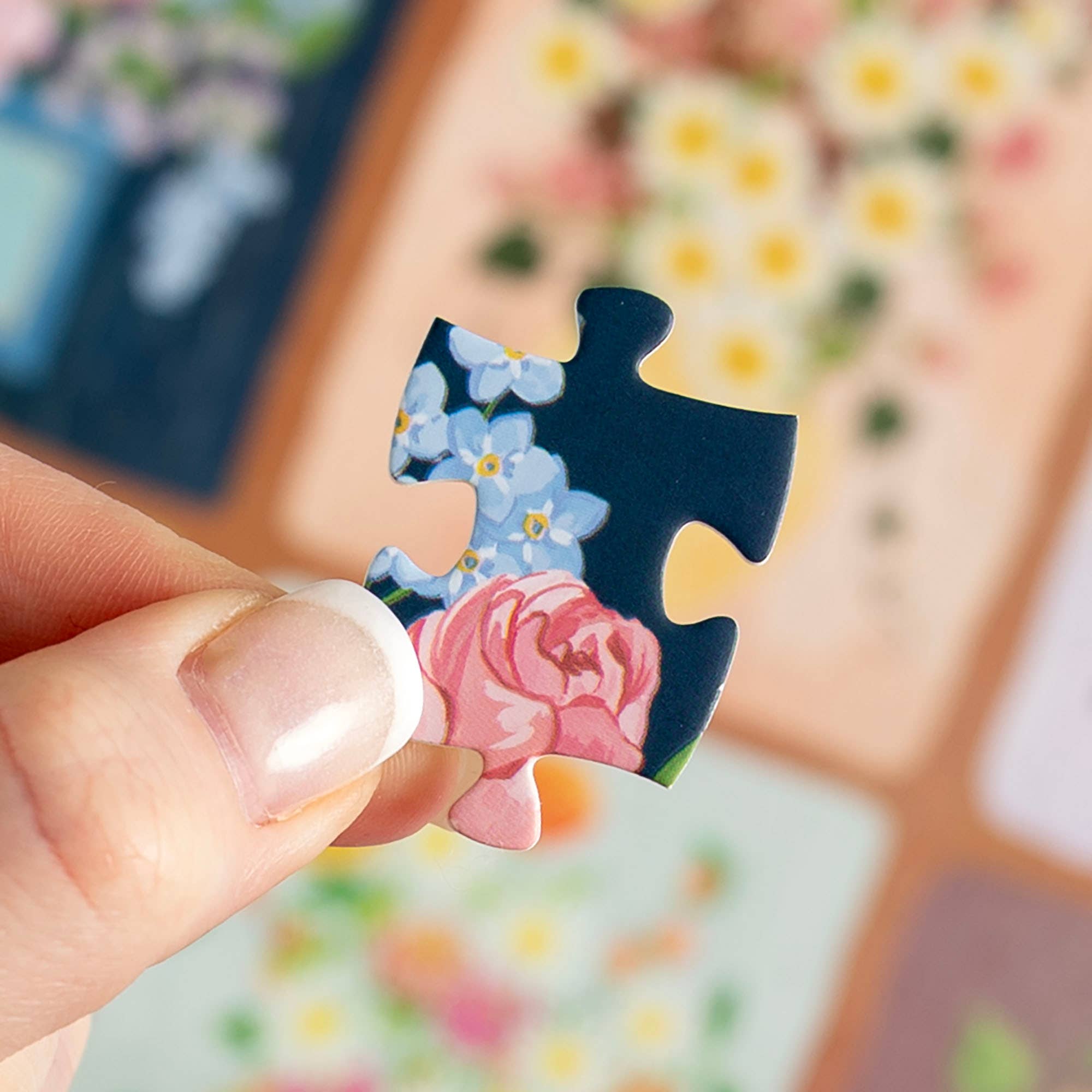 Seasons in Bloom floral bouquets puzzle pieces close-up