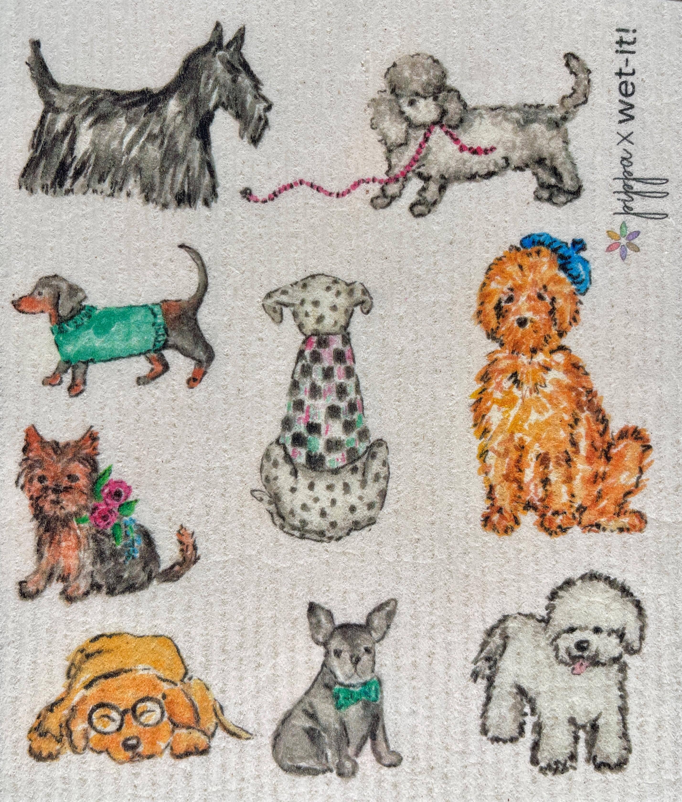 Dog Fancy Swedish Cloth with colorful dog breed pattern