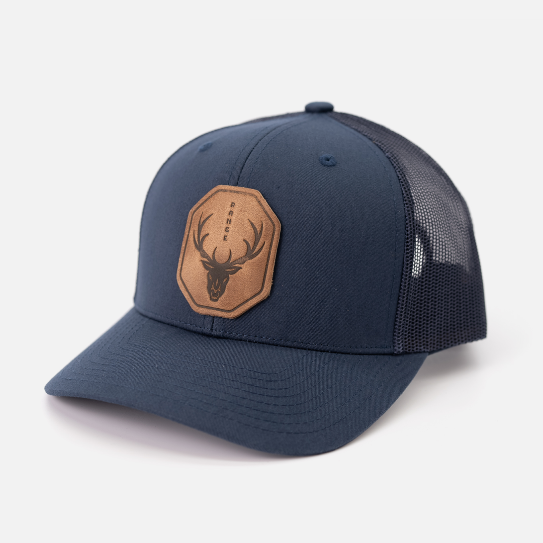 Range Skull Hat | Leather Patch Trucker Hat