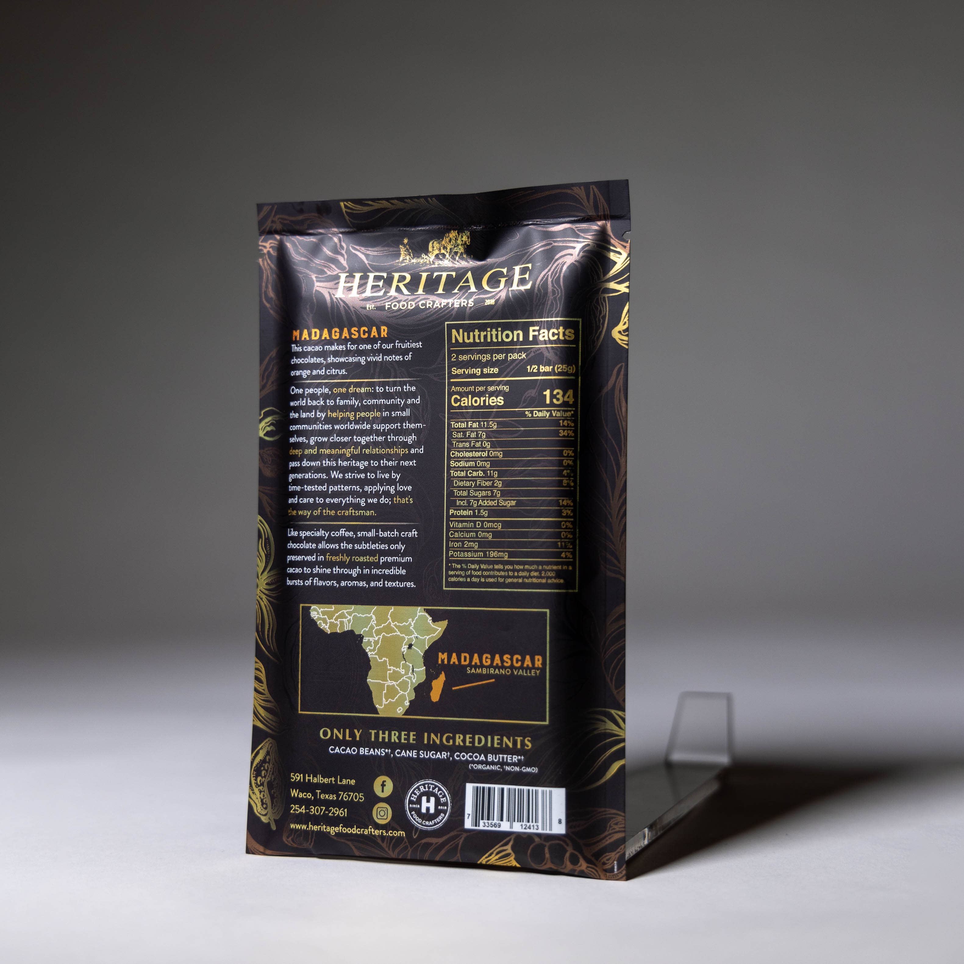 72% Madagascar Dark 50g craft chocolate bar close-up