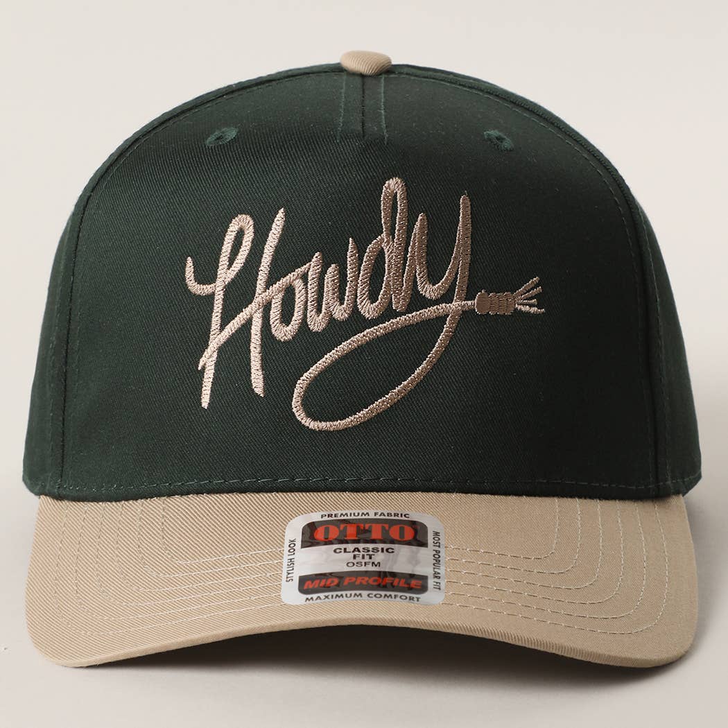 Howdy embroidered classic two-tone trucker hat closeup
