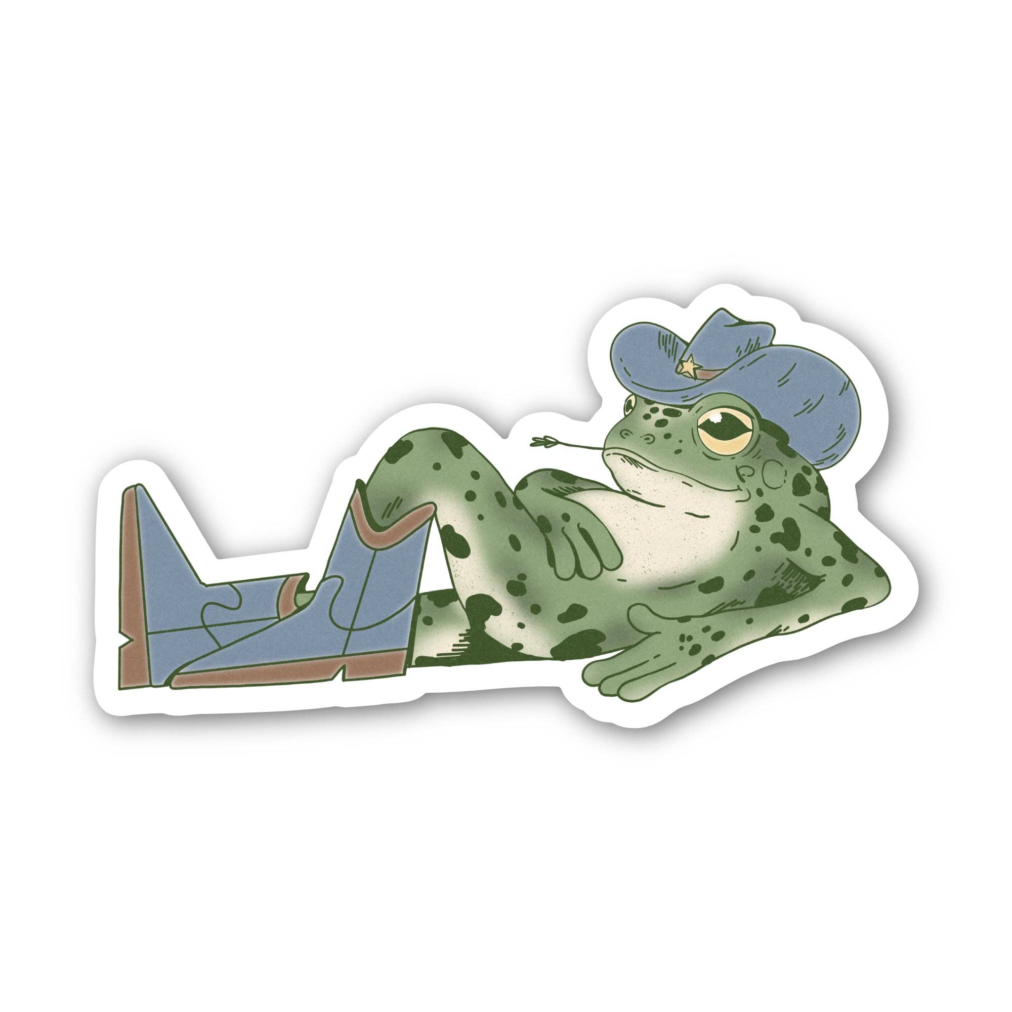 Cowboy Frog relaxed southern sticker close-up detail