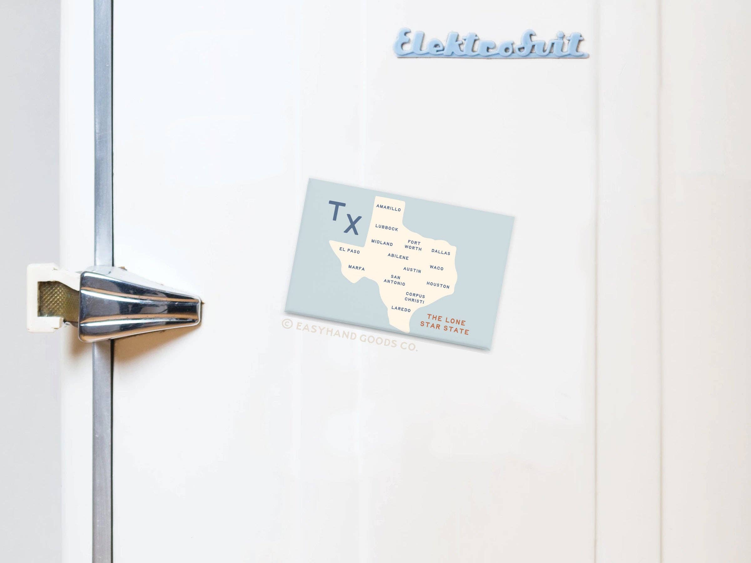 Texas Map refrigerator magnet displayed on packaging