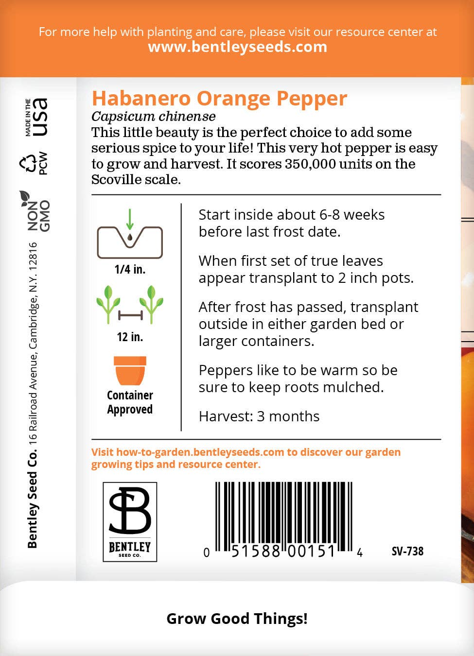 Brim Seed Co. Habanero Orange Pepper seed packet back