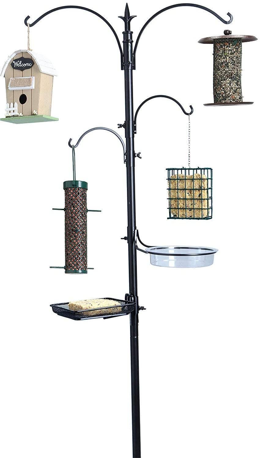 Ashman Premium Bird Feeding Station Kit, 22" Wide x 92" Tall (82" Above Ground Height), Multi Feeder Hanging Kit and Bird Bath for Attracting Birds