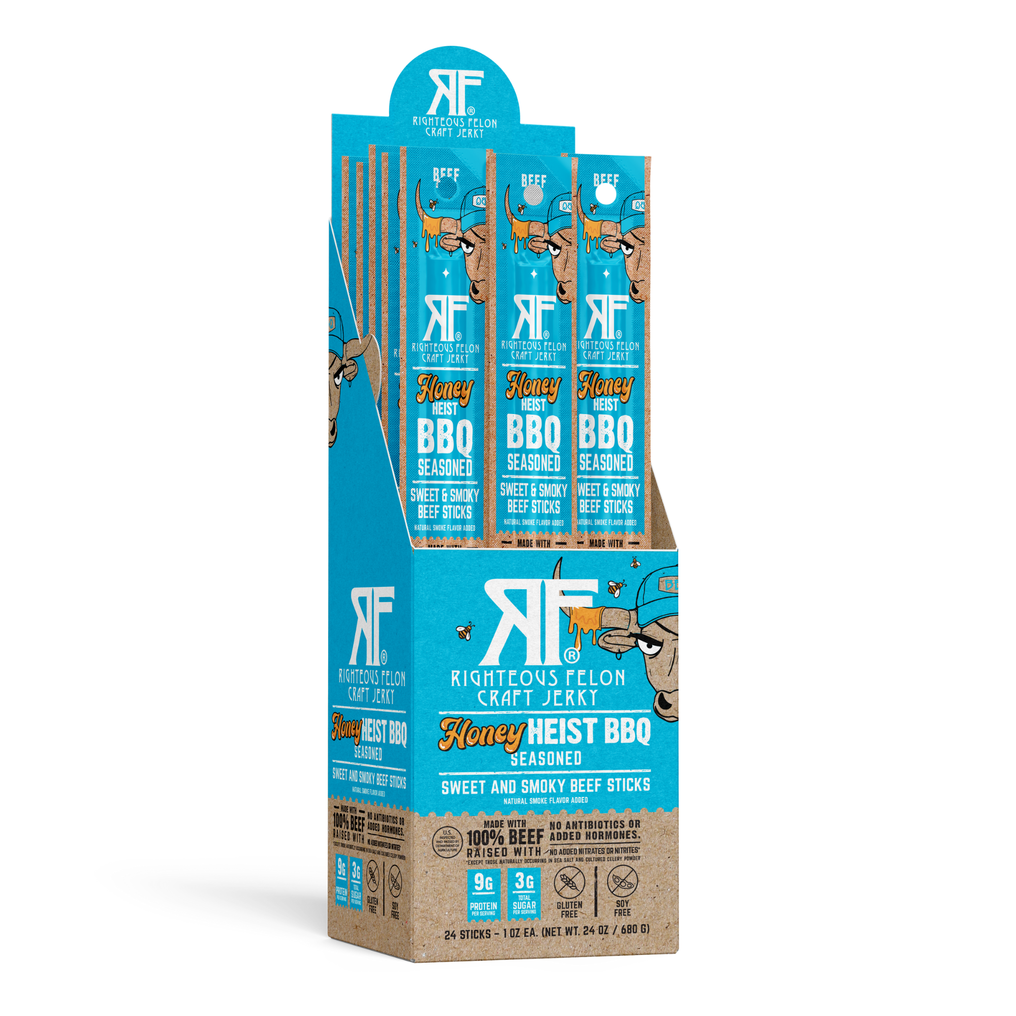 Righteous Felon Honey Heist BBQ Beef Stick 1oz package