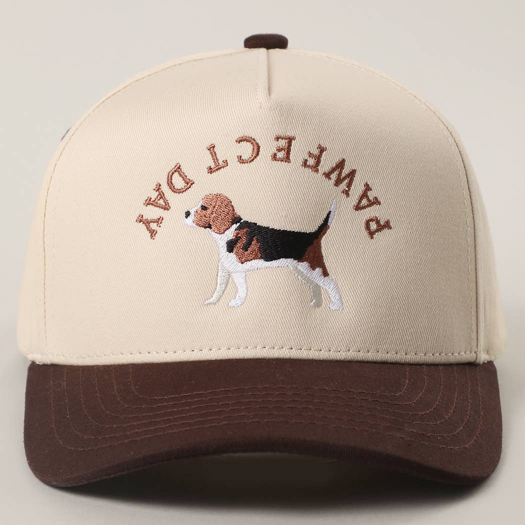 Pawfect Day beagle embroidered two-tone trucker hat side view