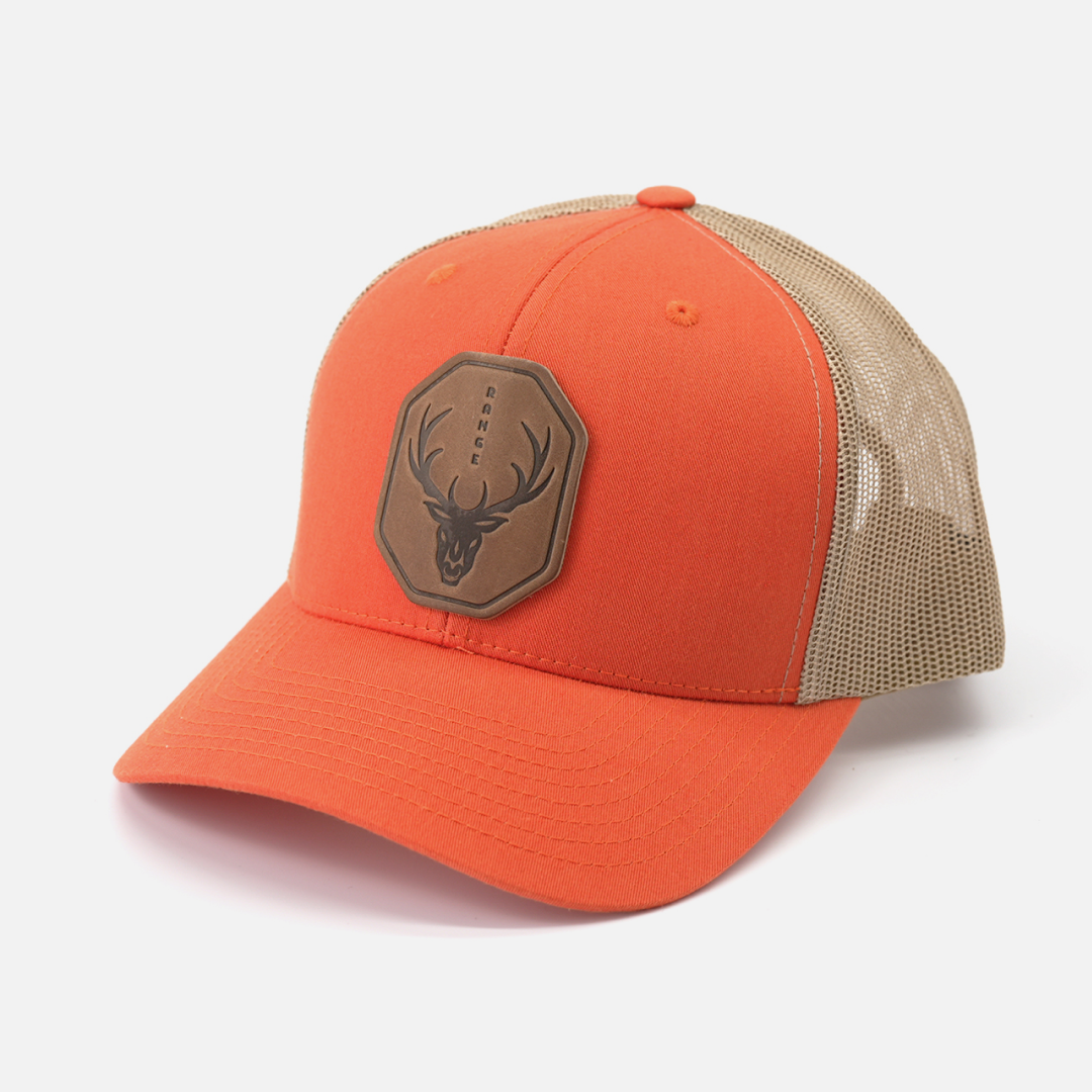 Range Skull Hat | Leather Patch Trucker Hat