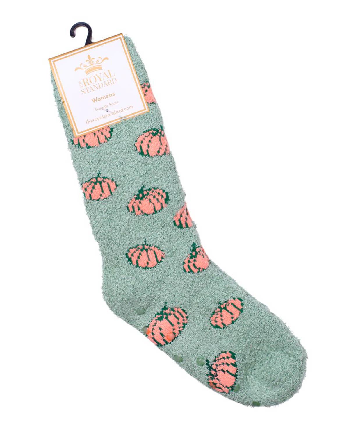 Women's Pumpkin to Talk About Snuggle Socks   Light Green/Orange   One Size