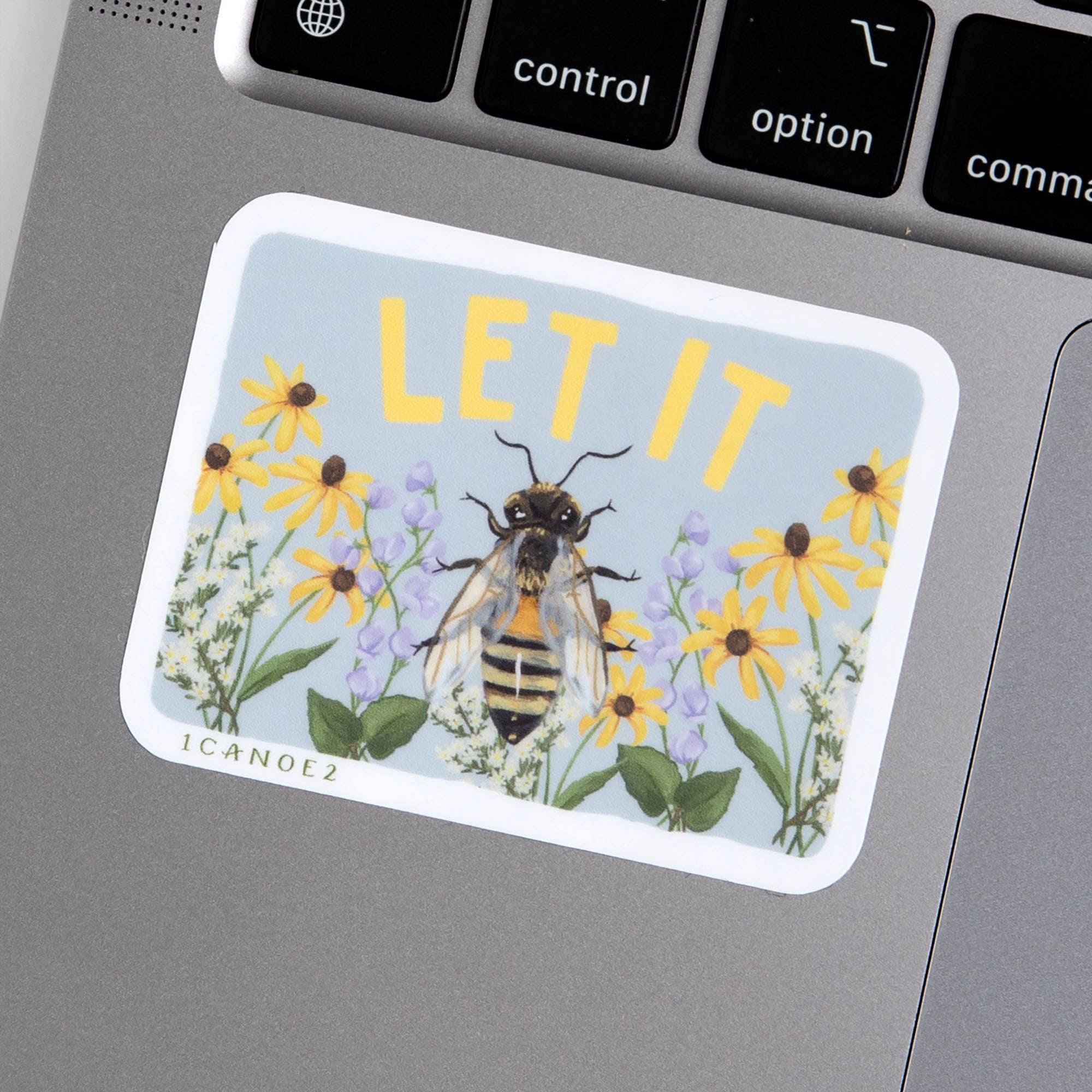 Let it Bee decal sticker shown on water bottle