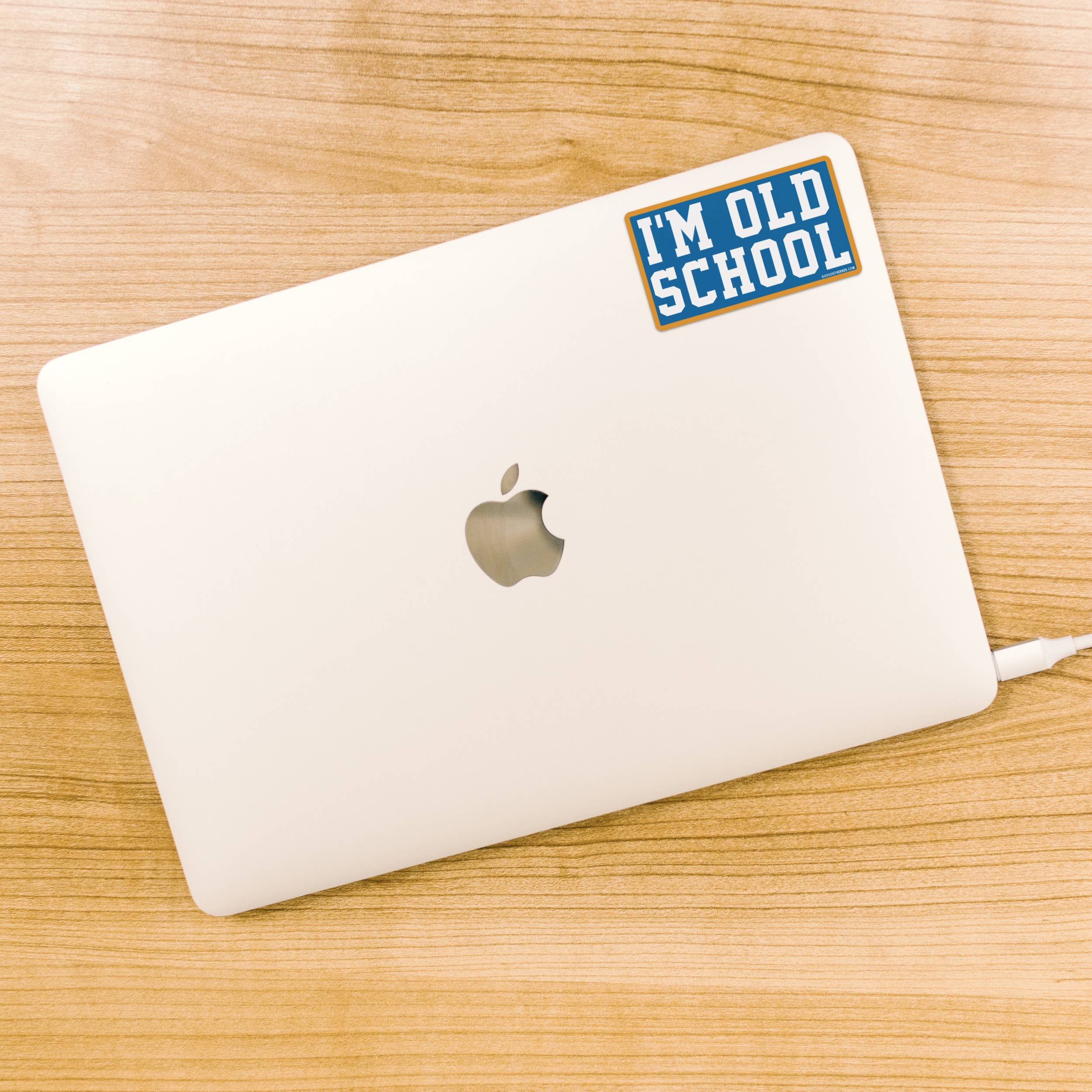 I'm Old School sticker shown on surface for scale