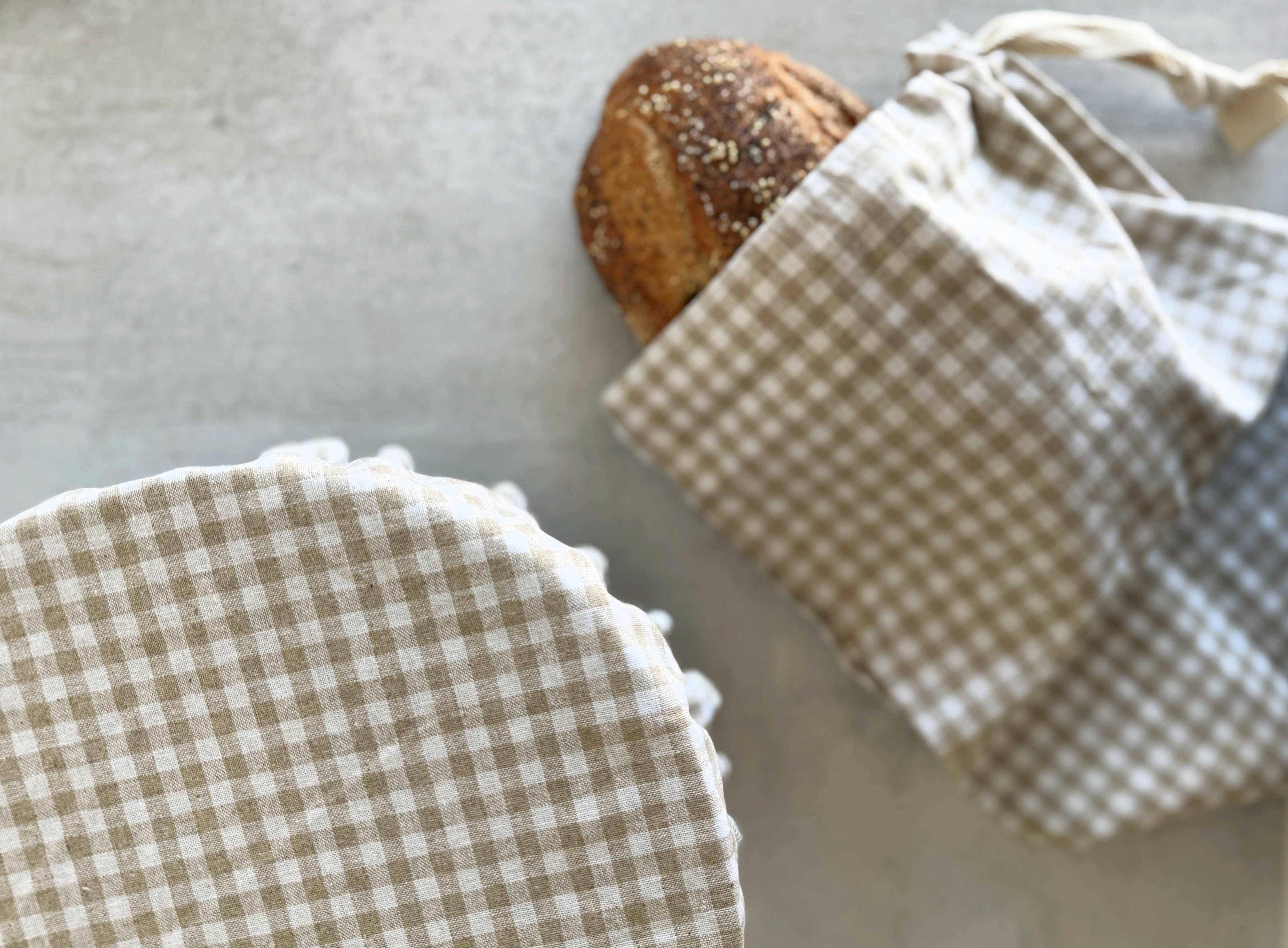 Bread Makers Set- Bowl Cover and Bread Bag- Wheat Check