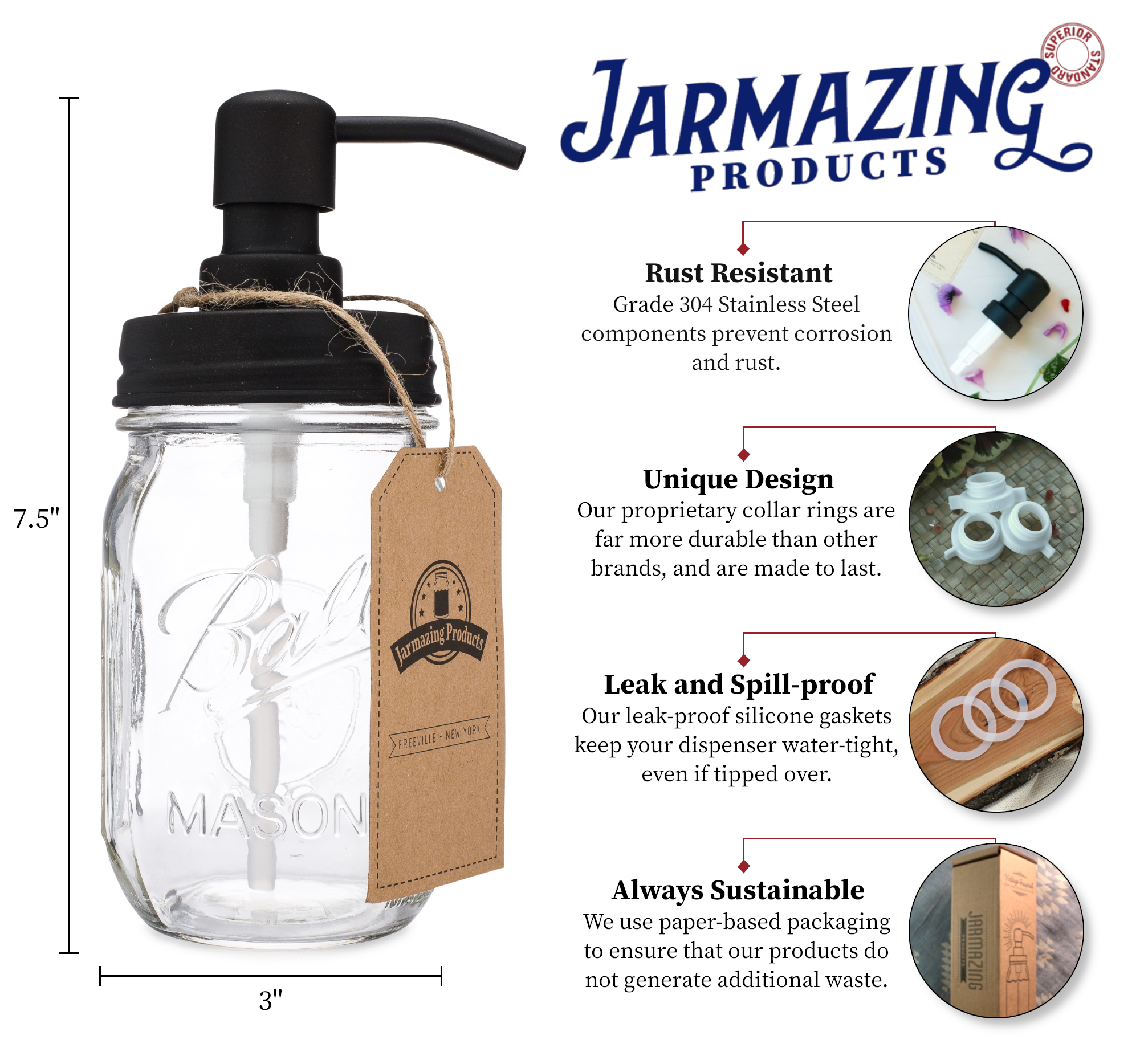 Jarmazing - Classic Farmhouse Mason Jar Soap Dispenser