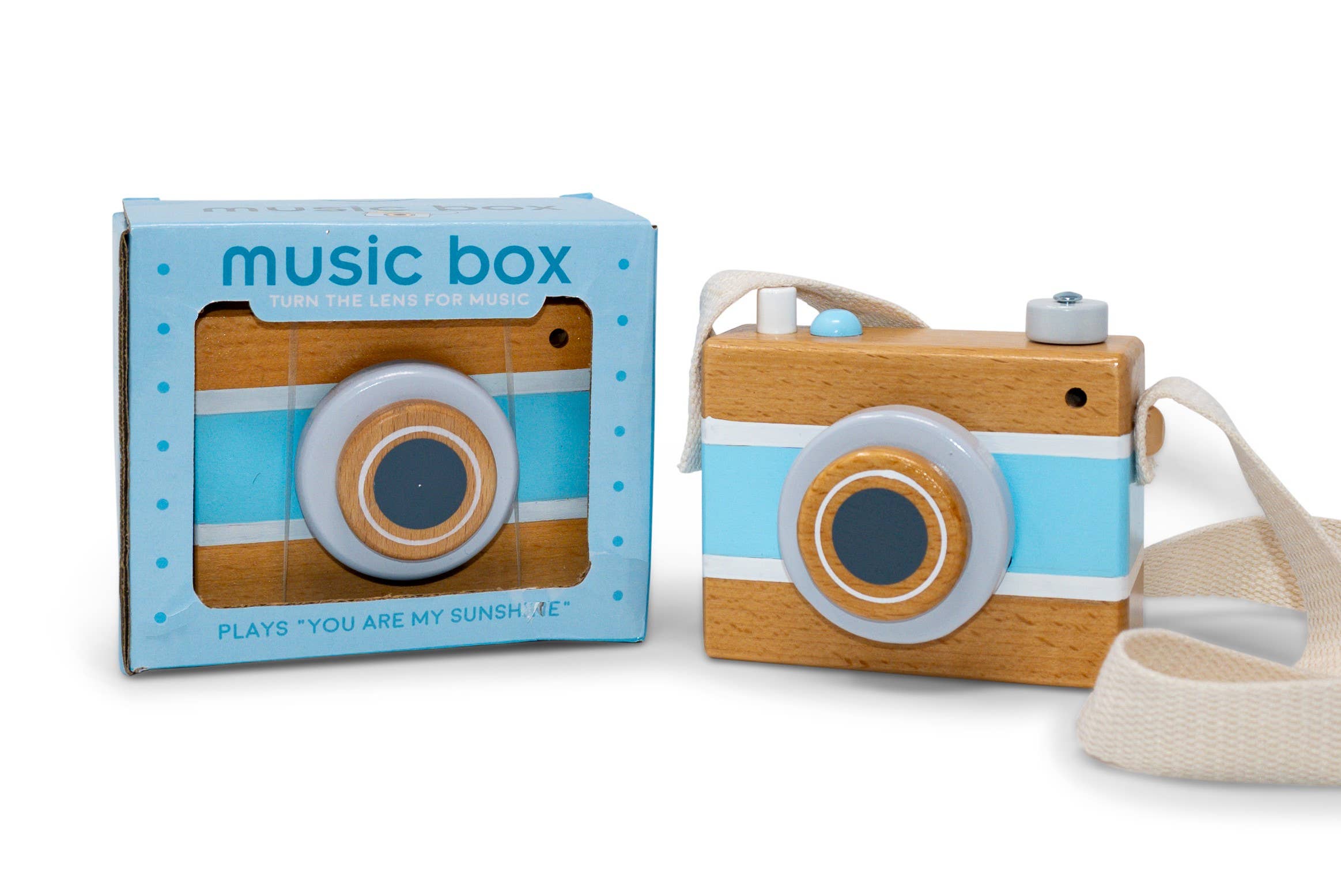 Vintage Camera Music Box blue side view detail
