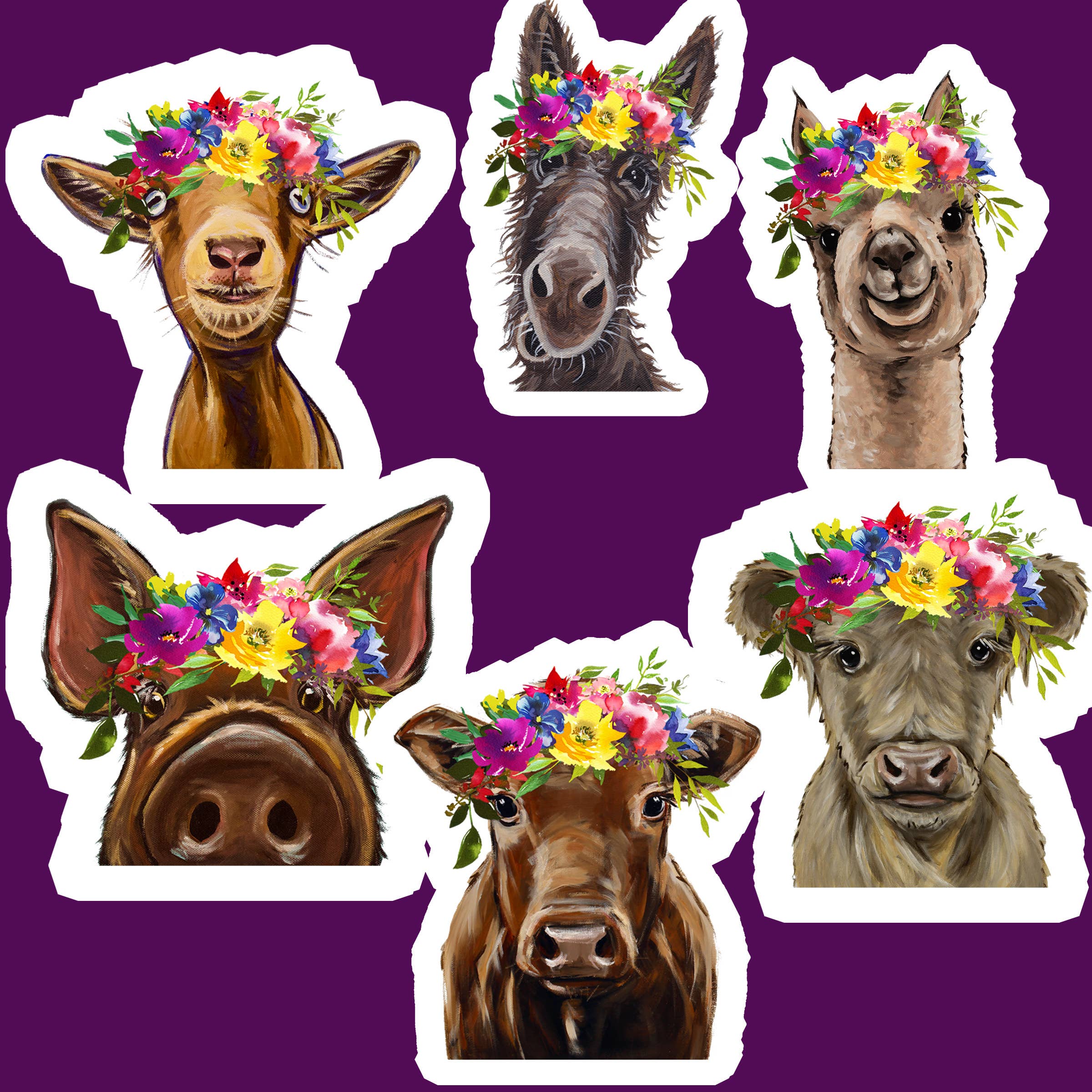 Summer Flowers Animal Sticker Bundle, 30 Stickers/5 of Each