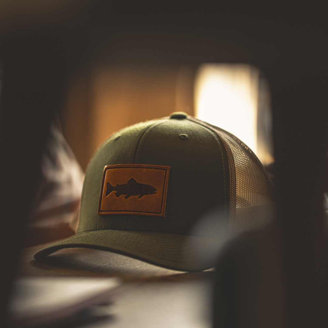 Trout Hat leather patch trucker cap color variant front