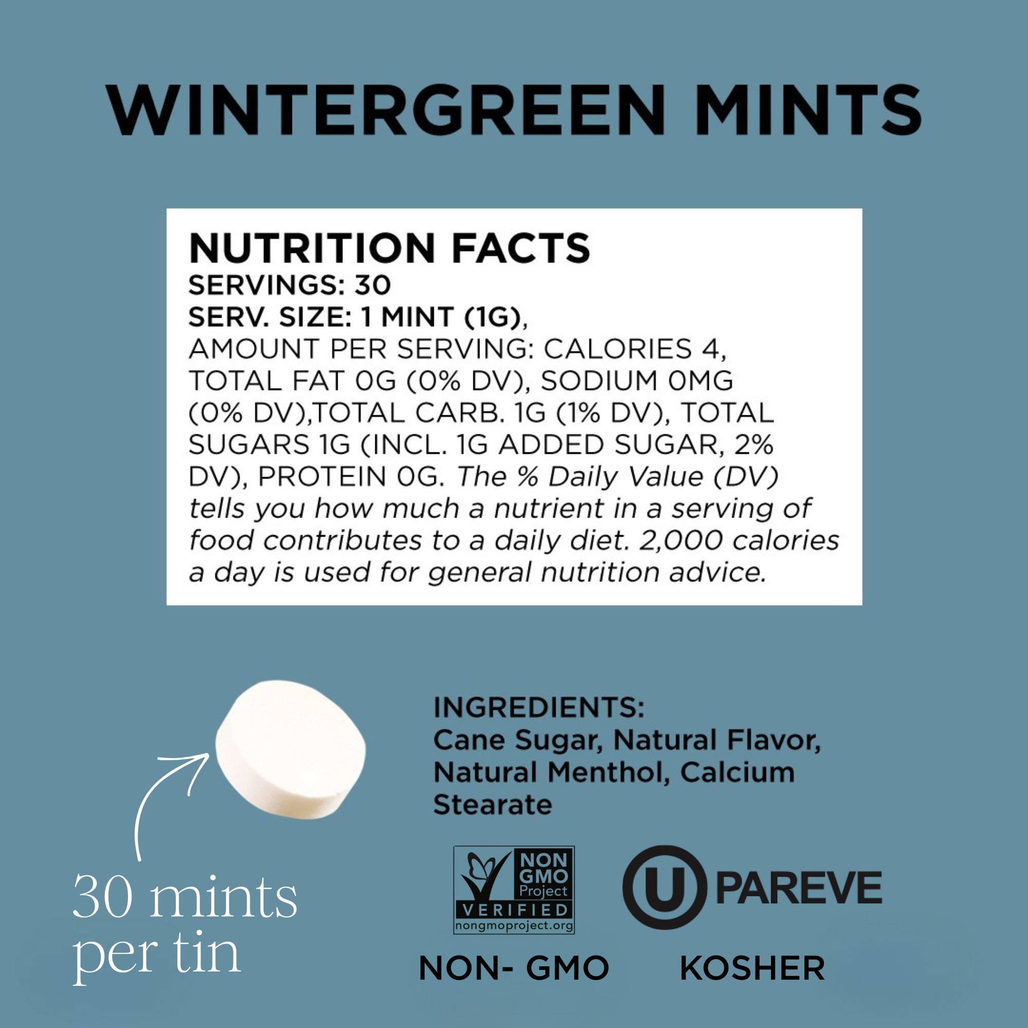 Simply Mints Wintergreen natural ingredients detail
