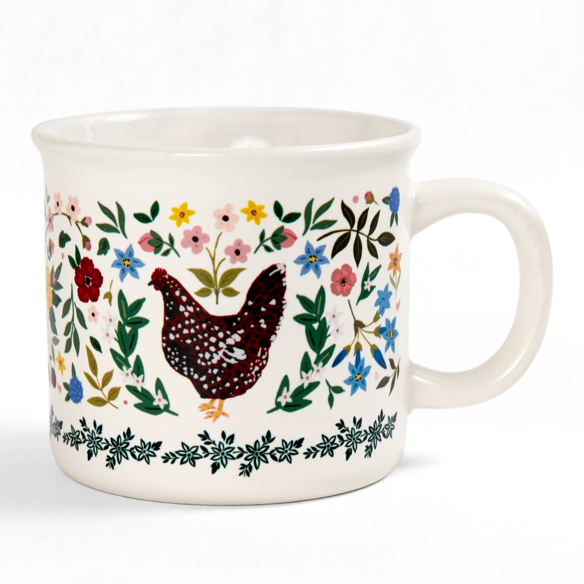 Chickens folk floral mug interior and handle detail