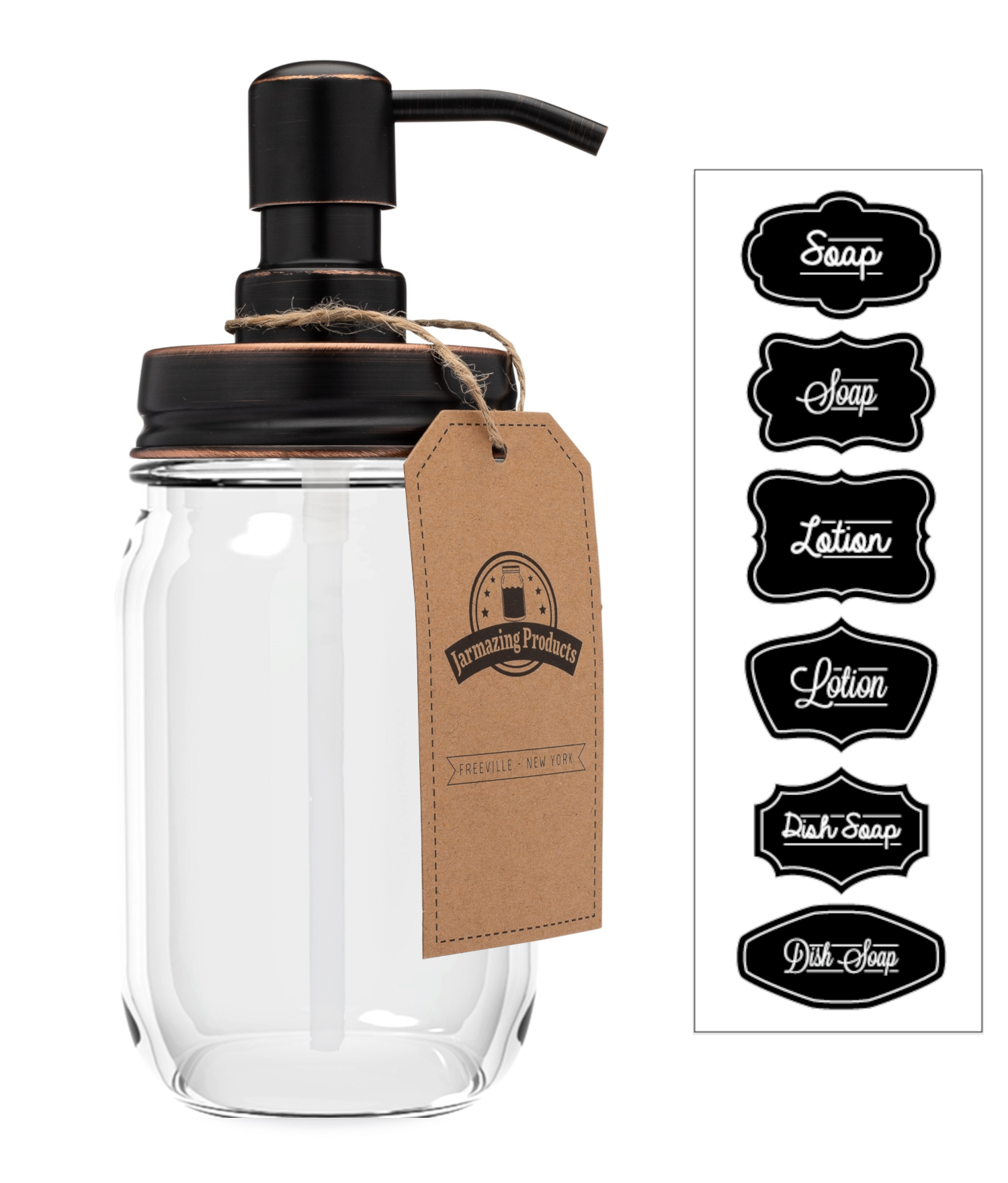 Mason jar soap dispenser styled on bathroom counter