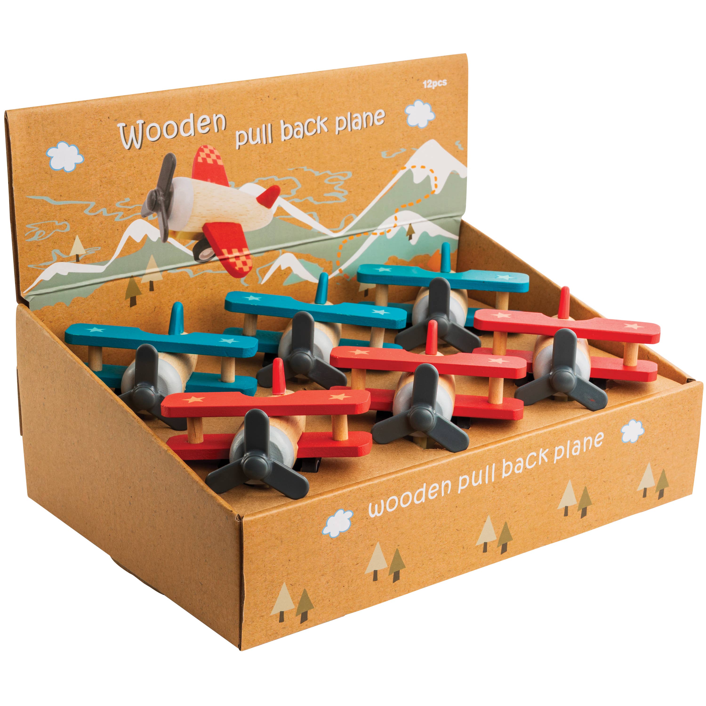 Wooden Pull Back Glider Plane 12 Unit Display