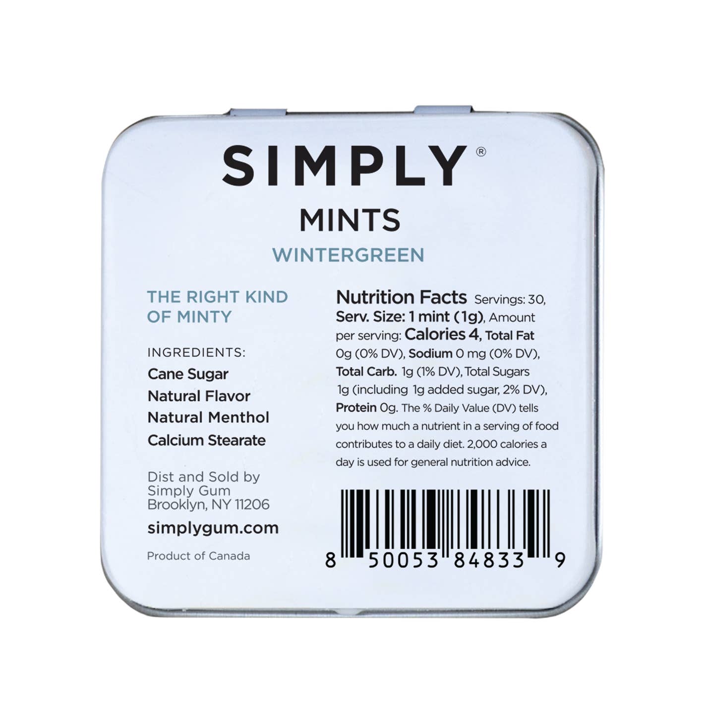 Simply Mints Wintergreen pack of six tins