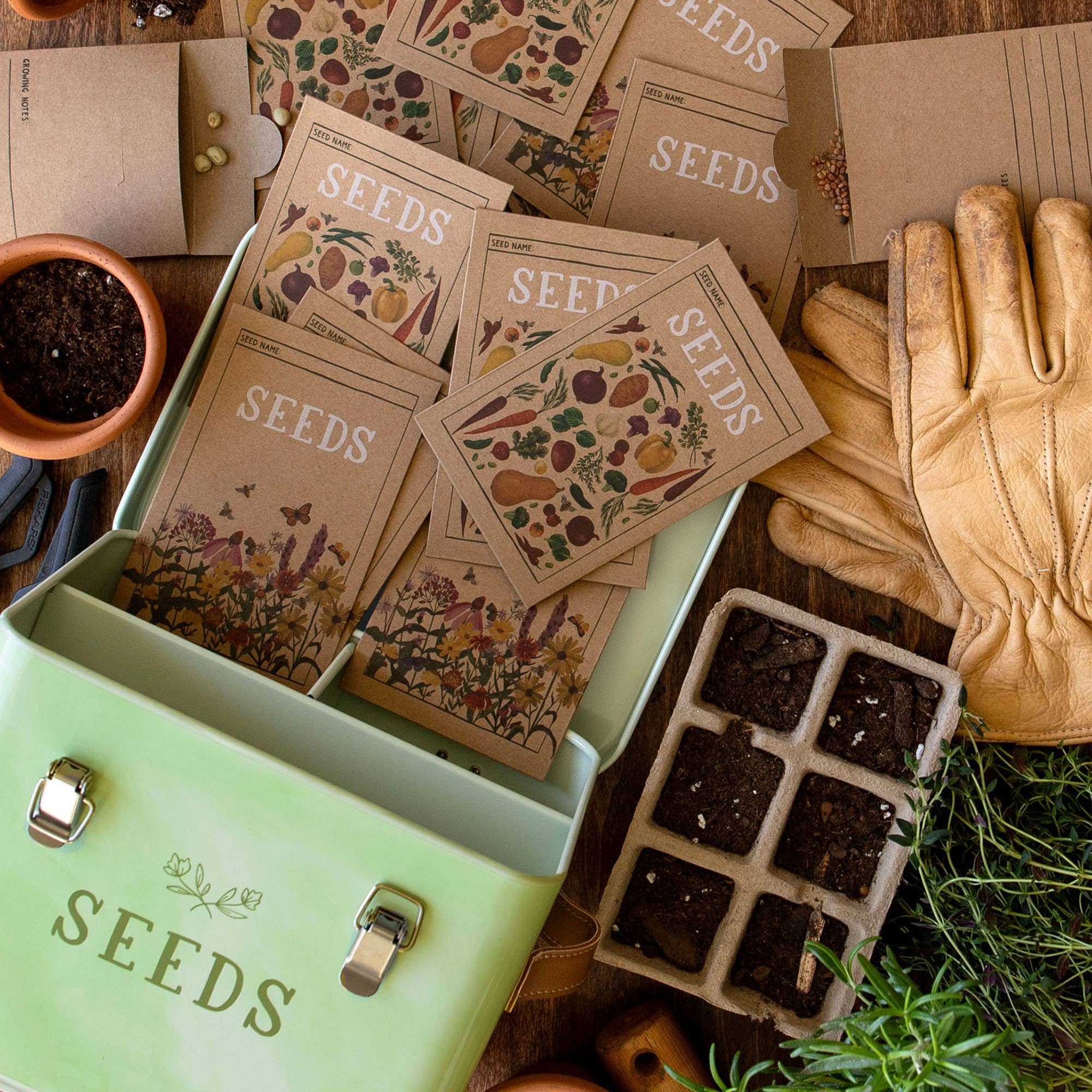 Green Thumb Tin Seed Storage Box