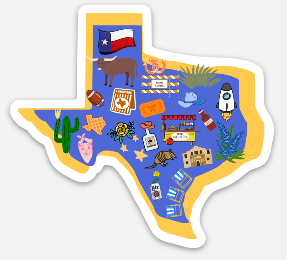 Texas Favorites Sticker with iconic Lone Star State imagery