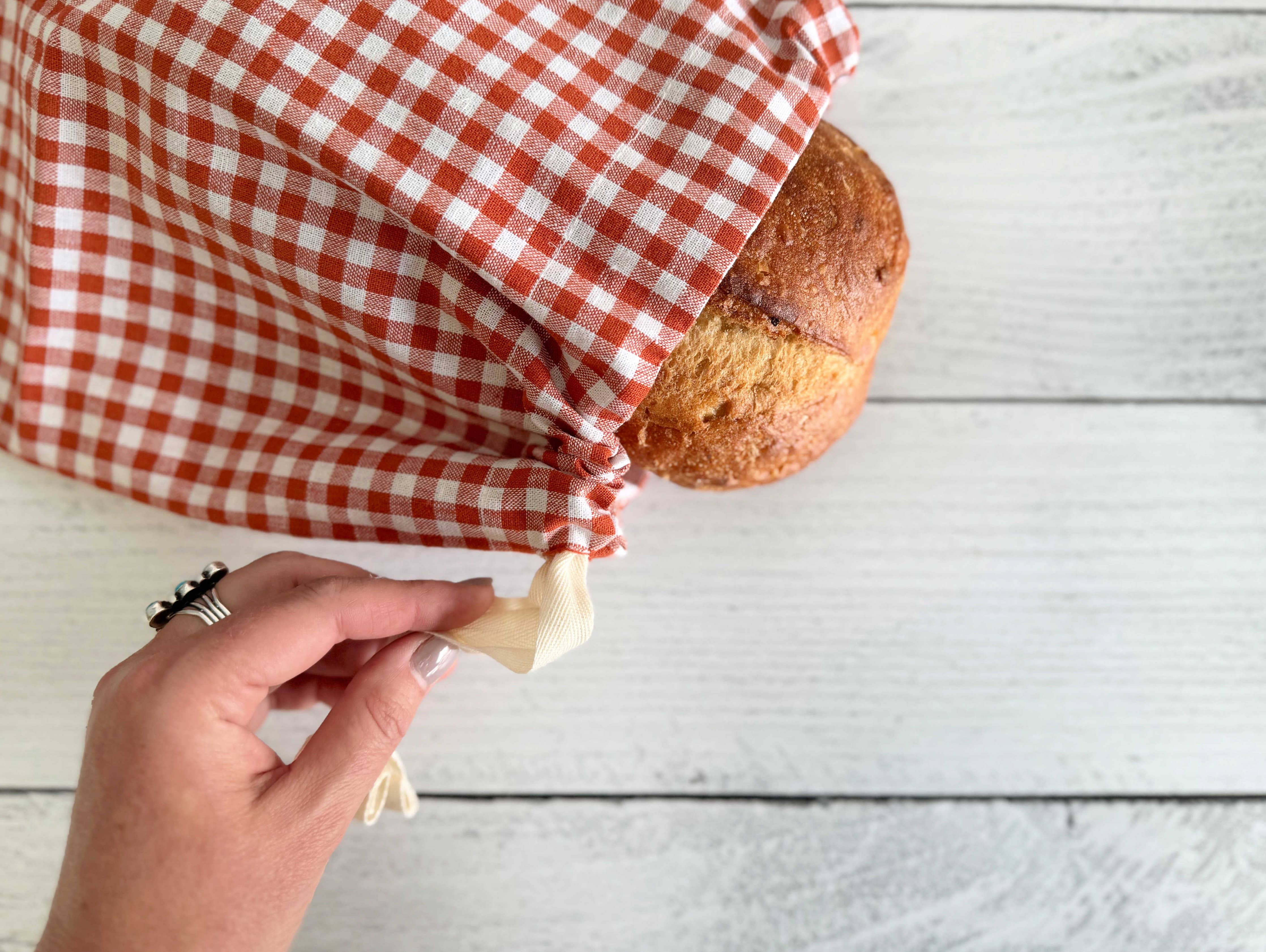 Linen Bread Bags, set of two- Papaya Check