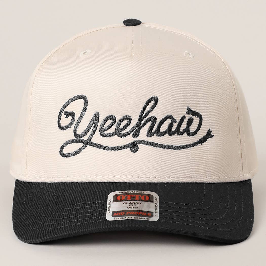 Yeehaw western script embroidered trucker hat side view