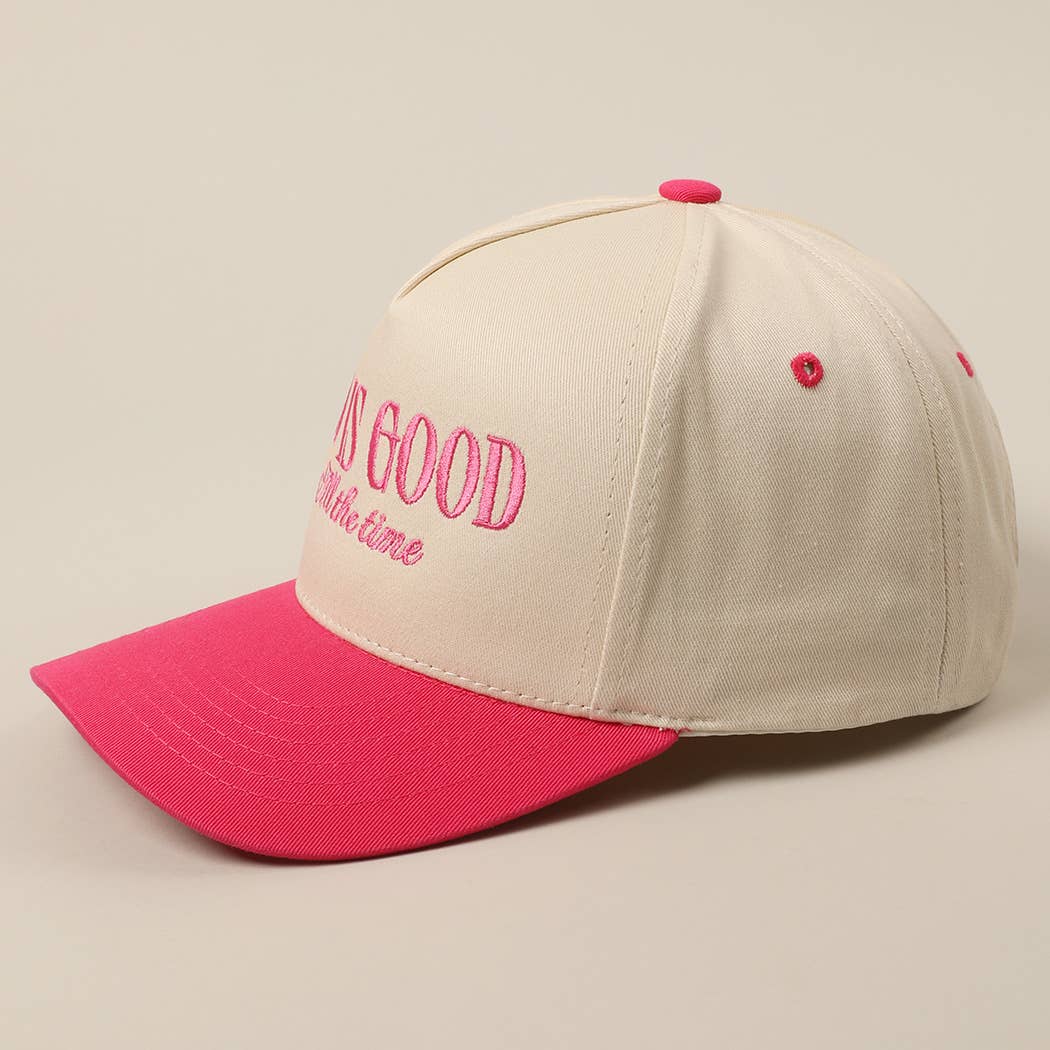 God Is Good All The Time embroidery trucker hat profile