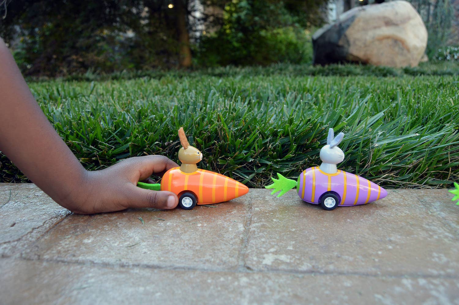 Pull Back Bunny in Carrot toy close-up view