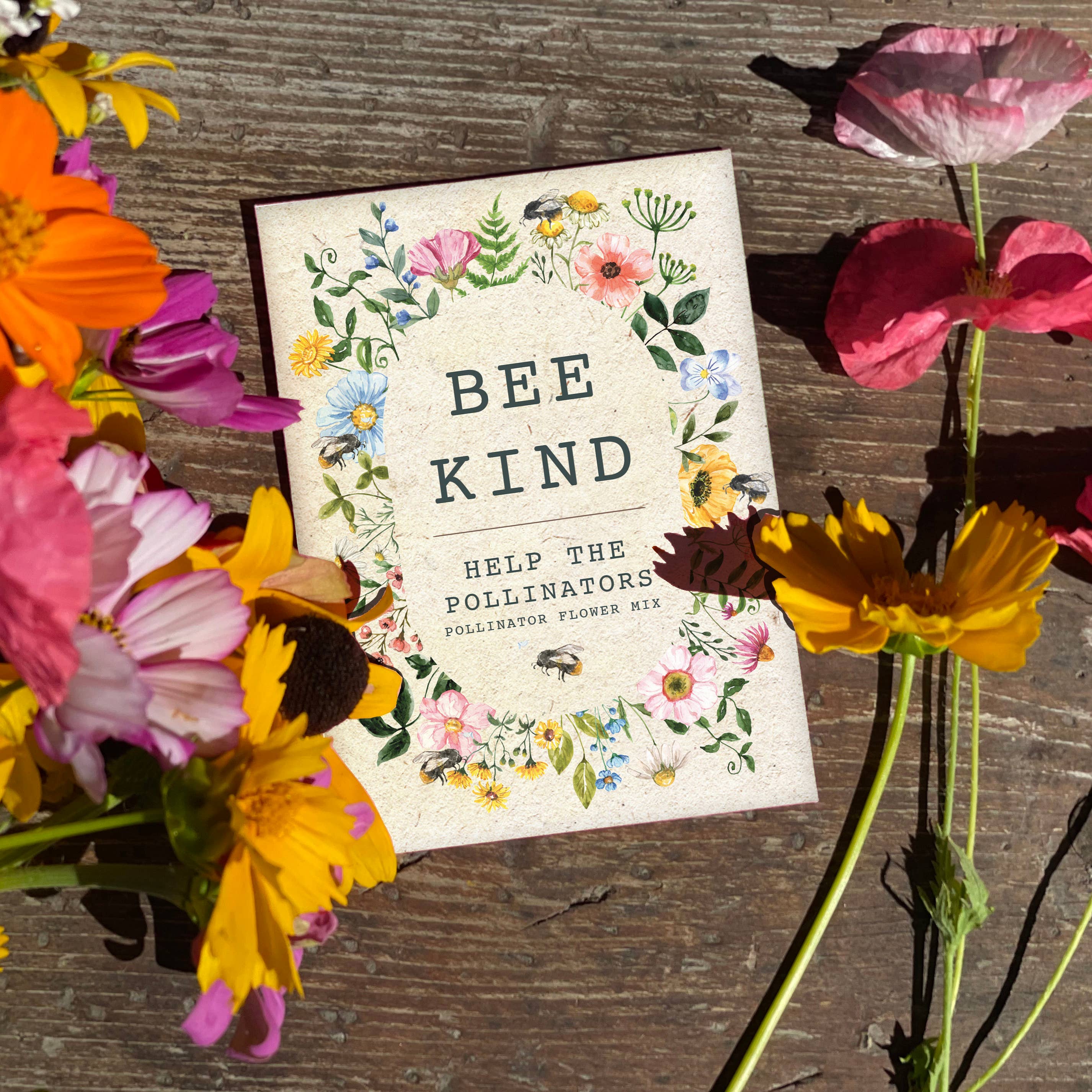 Bentley Seed Co. - Bee Kind Help Pollinators Kraft Bee Flower Mix Seed Packets